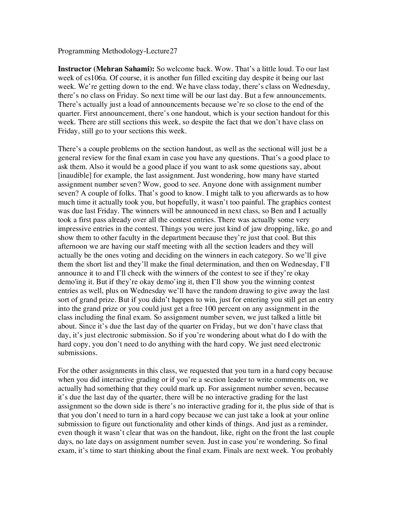 Introduction to final exam - Lectures - Programming Methodology- 27 ...