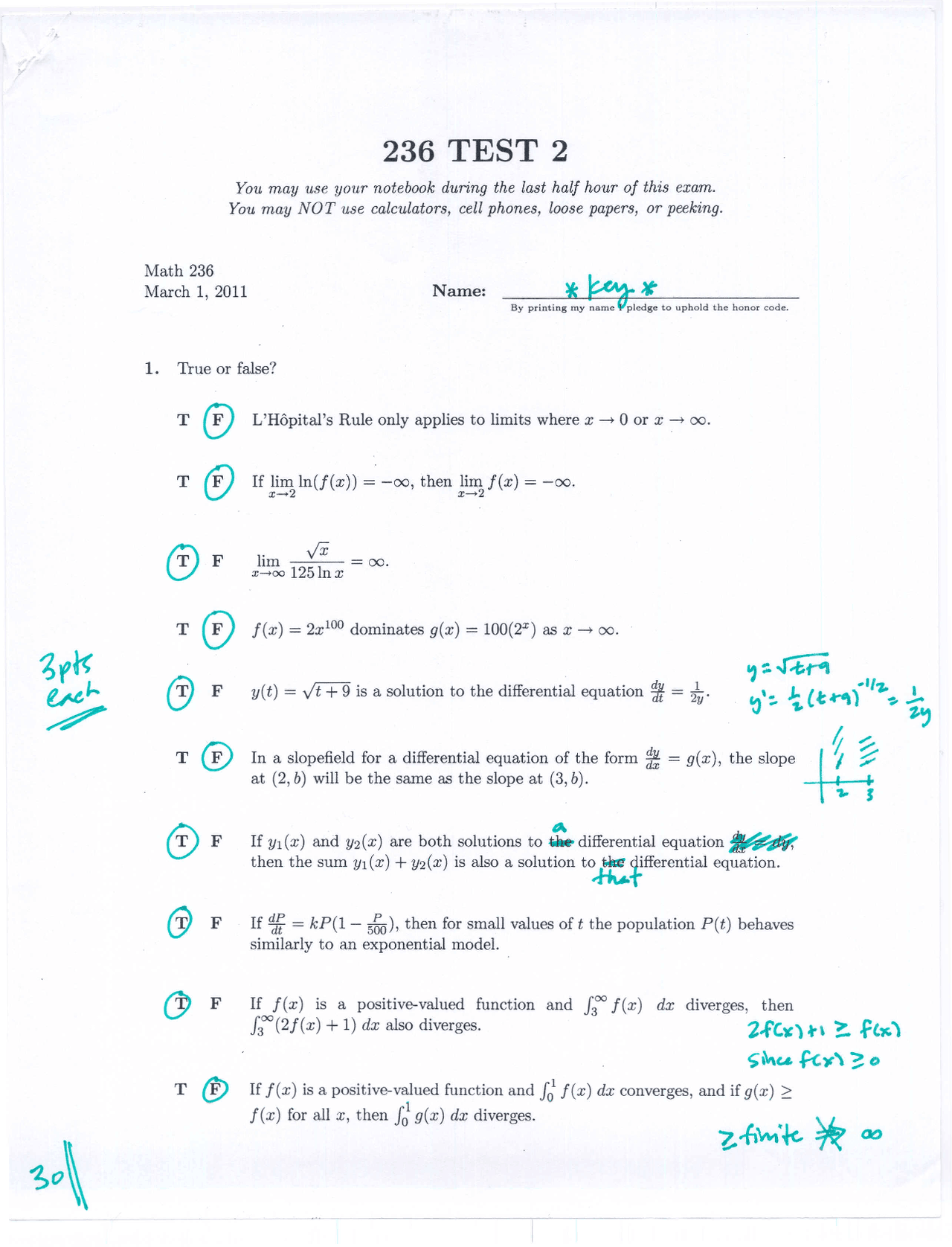 3 Solved Problems on Calculus II - Examination 2 | MATH 236 - Docsity