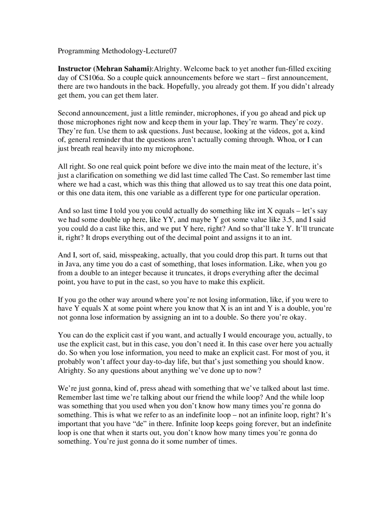 Lectures - Programming Methodology- 7 - Docsity