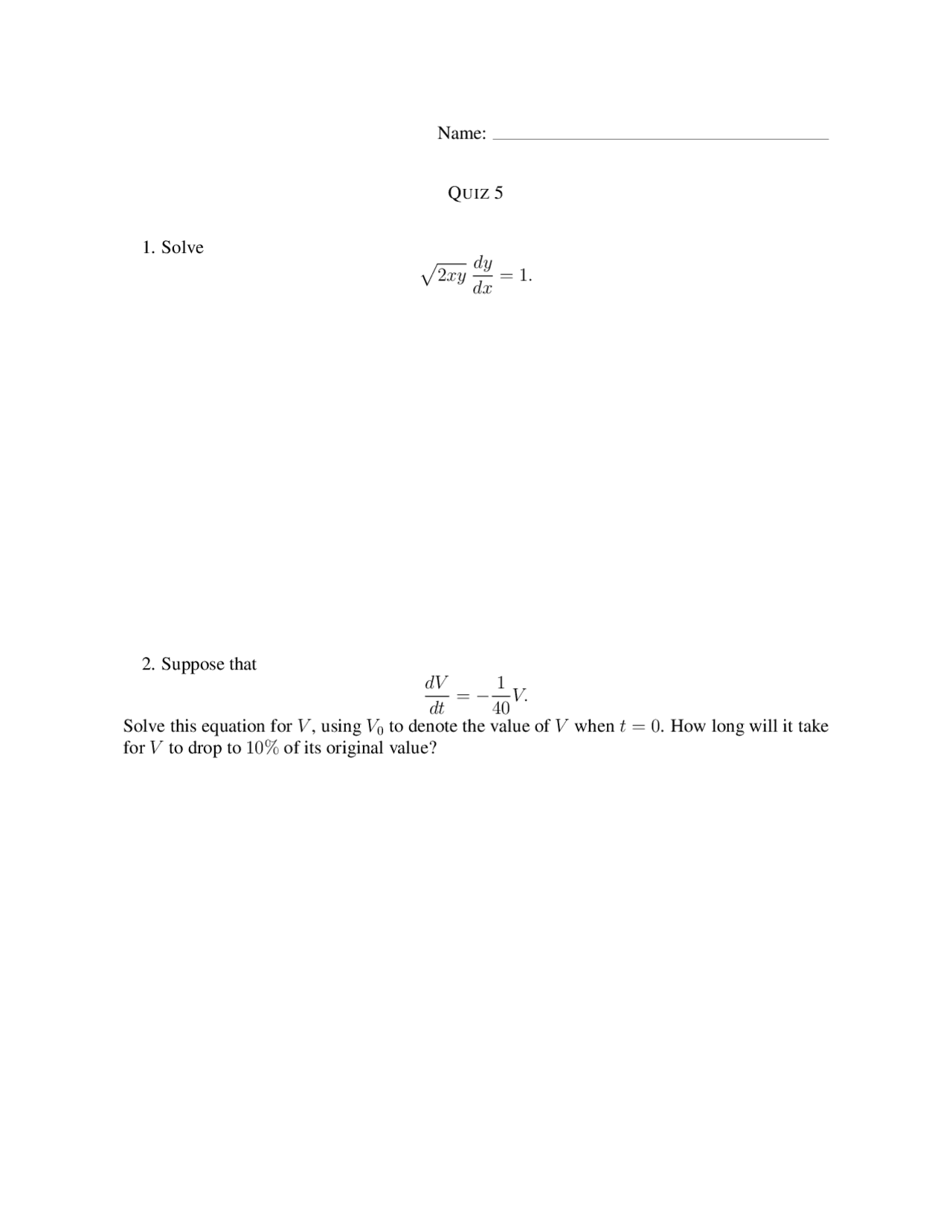 Quiz 5 - 3 Questions on Derivatives of Calculus II | MATH 236 - Docsity