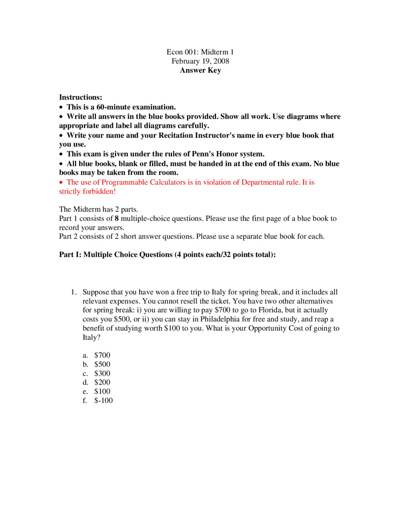 Introduction to Micro Economics - Exam Spring 2008 1st Midterm ...