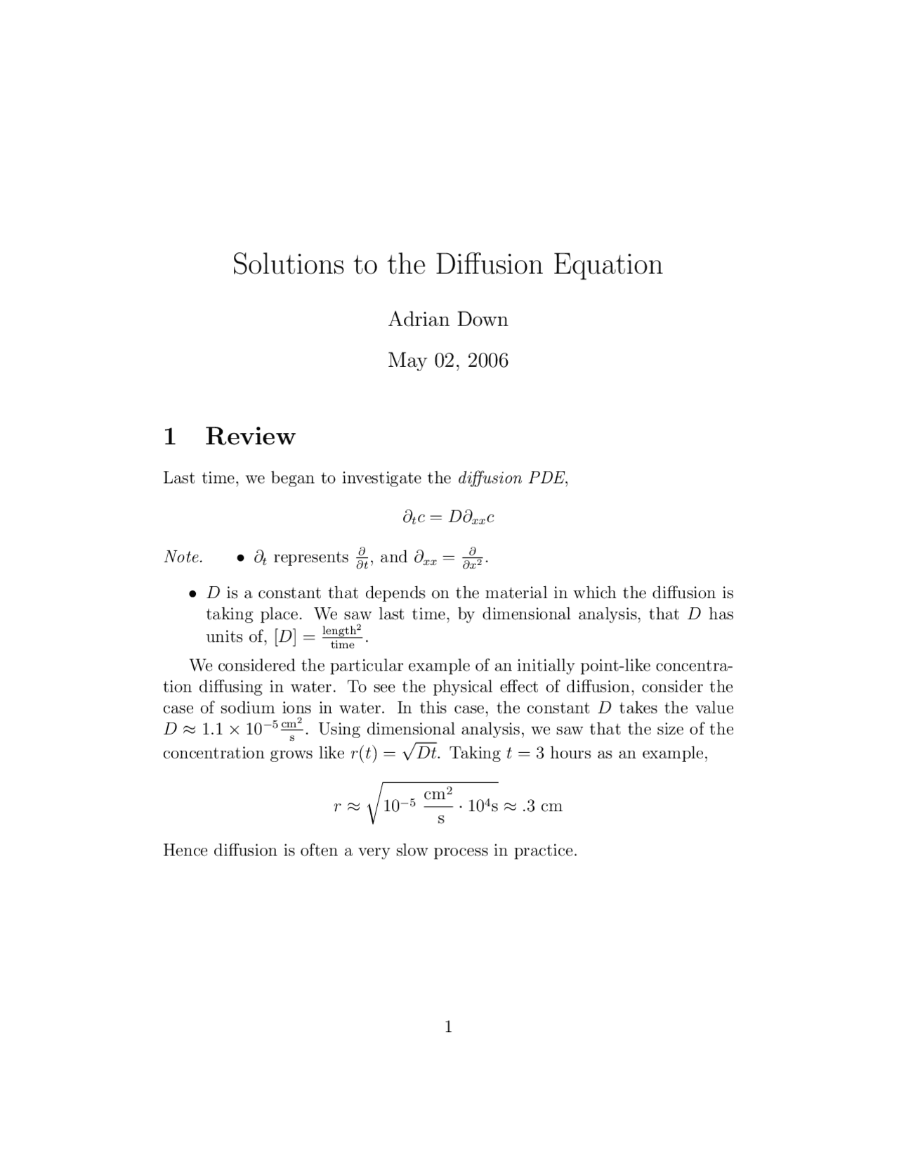 Solution to Diffusion Equation , Lecture Notes - Advanced Calculus ...