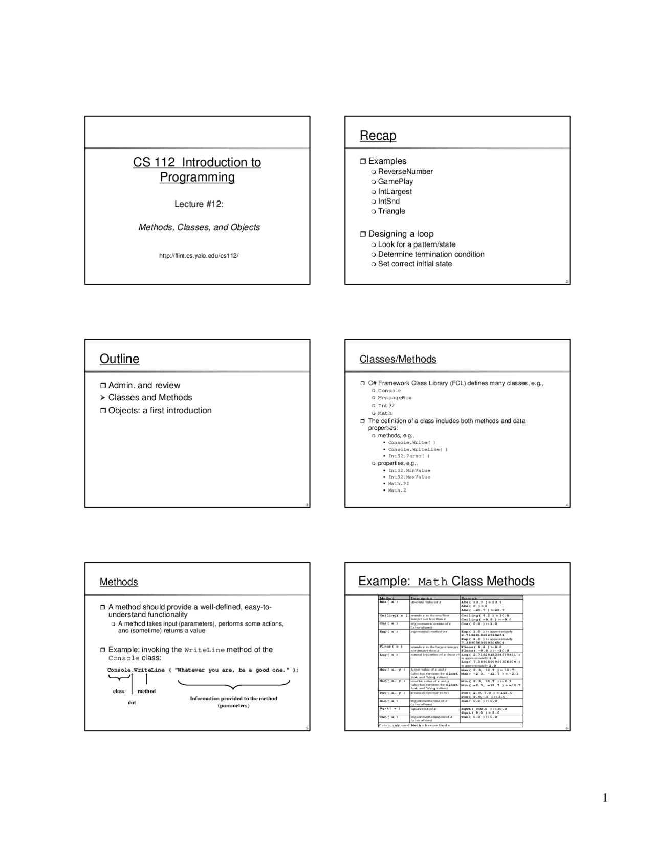 Methods Classes And Objects, Lecture Slide - Computer Science - Docsity