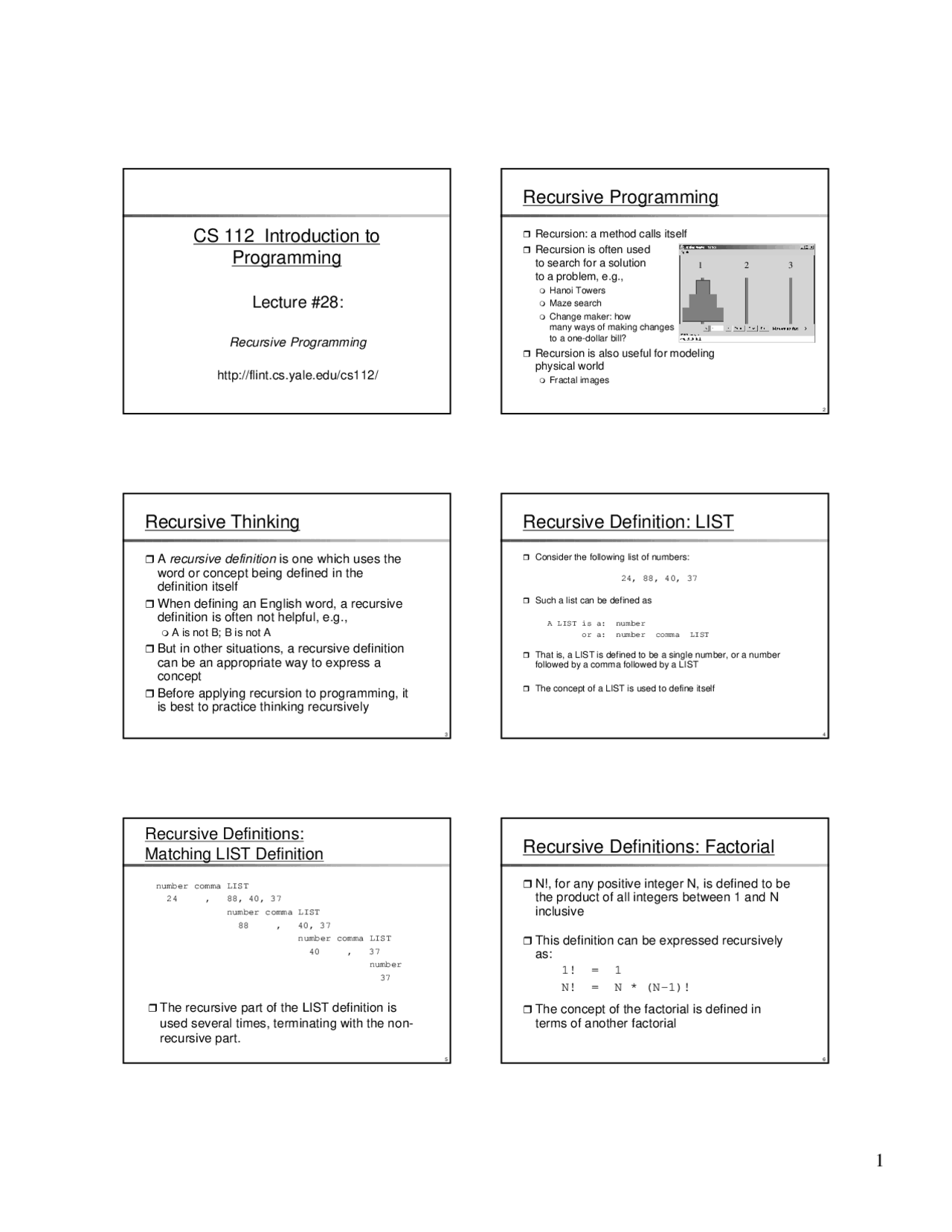 Recursive Programming, Lecture Slide - Computer Science - Docsity