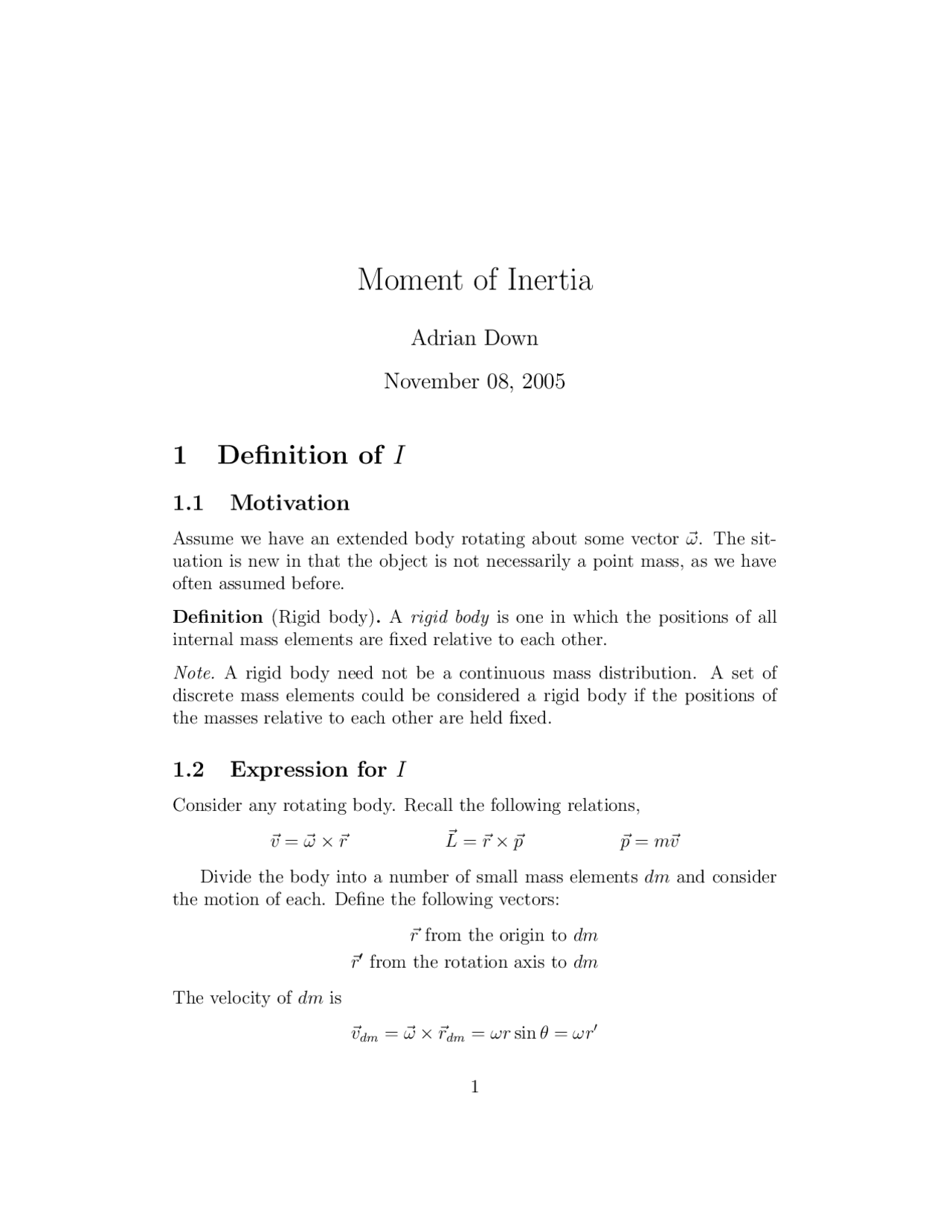 Moment of Inertia, Lecture Notes - Physics - Docsity