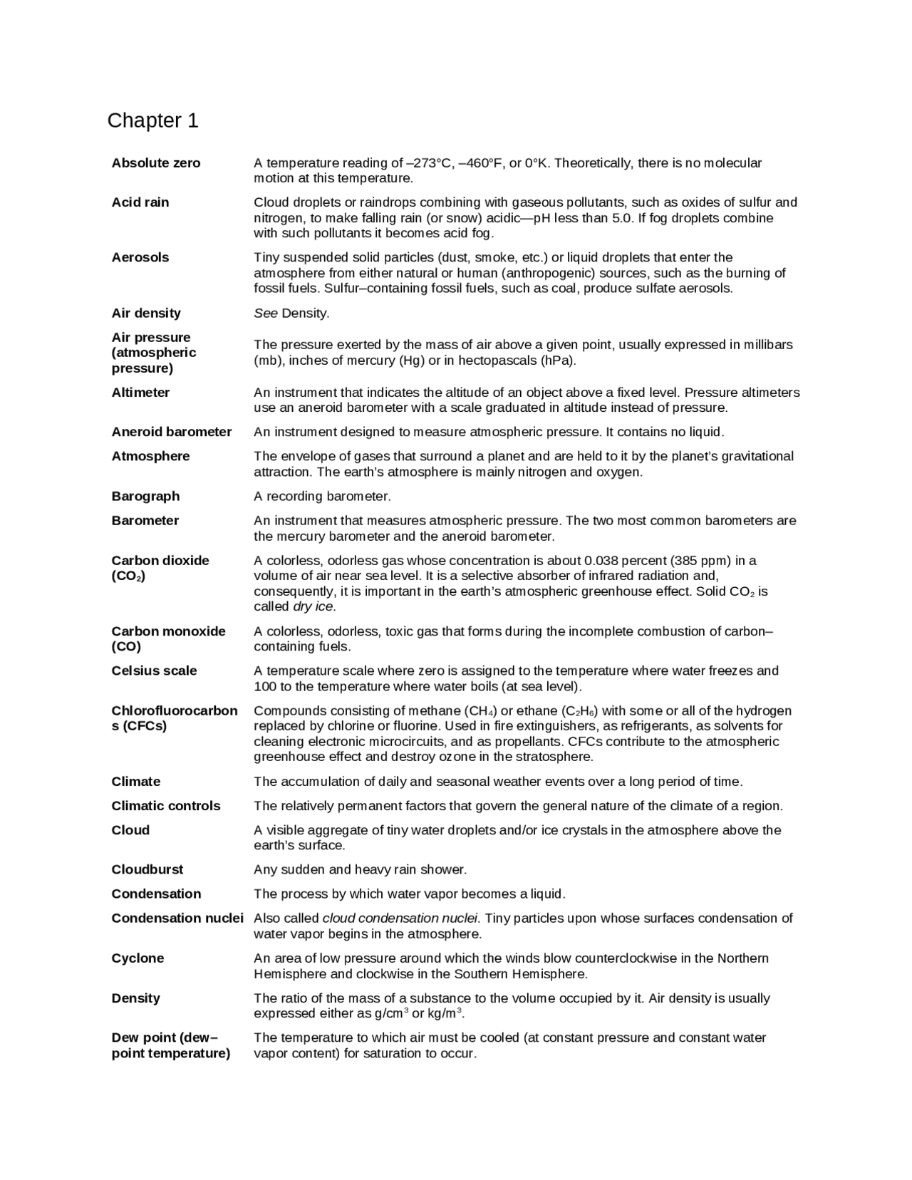 Terms Definition - Weather and Climate - Atmosphere Glossary | ATMO 201