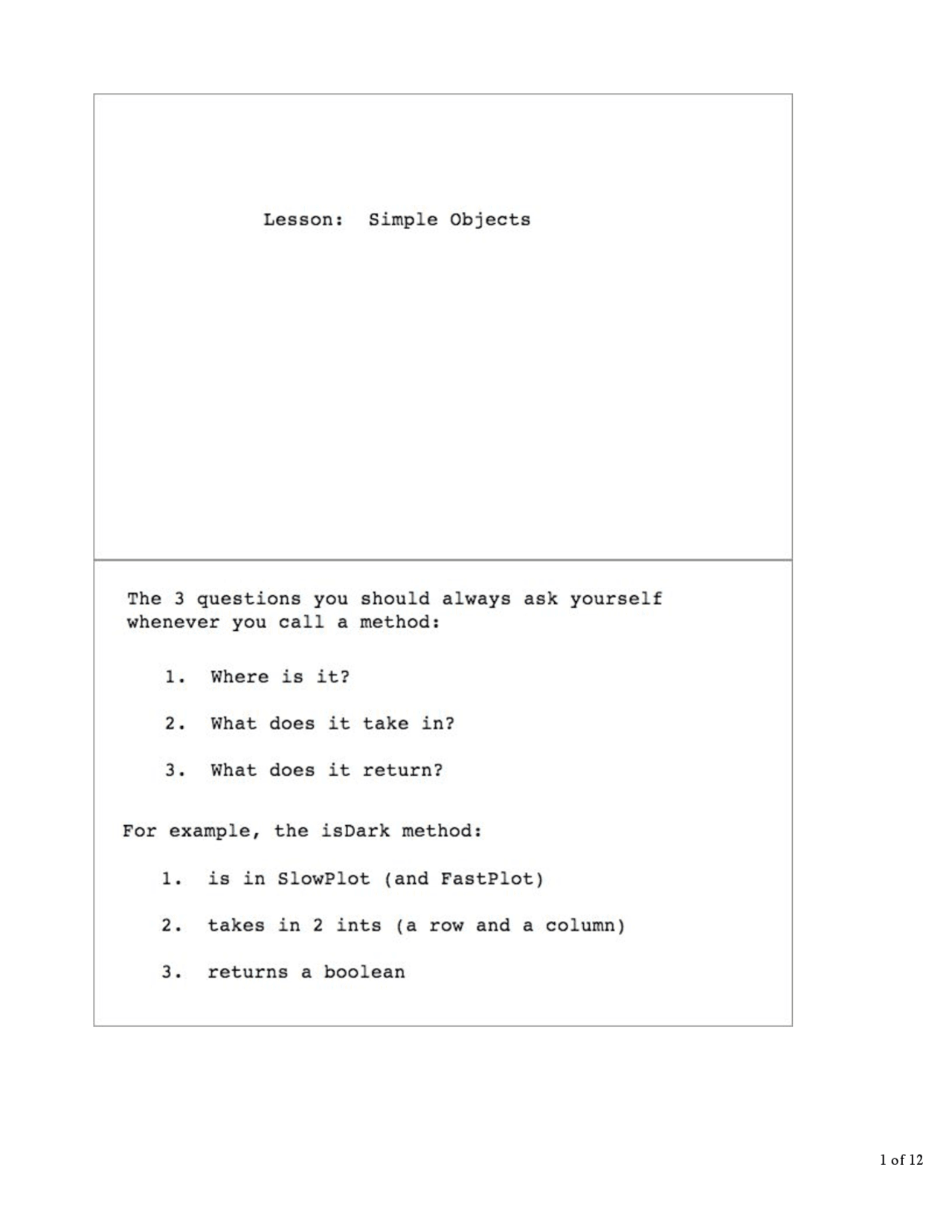 Simple Objects, Lecture Notes - Computer Science - Docsity