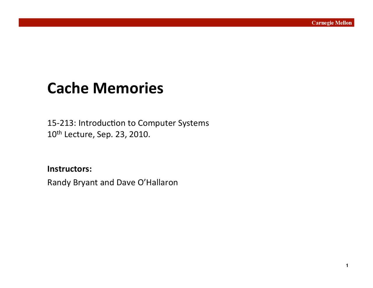 Cache Memories, Lecture Slide - Computer Science - Docsity