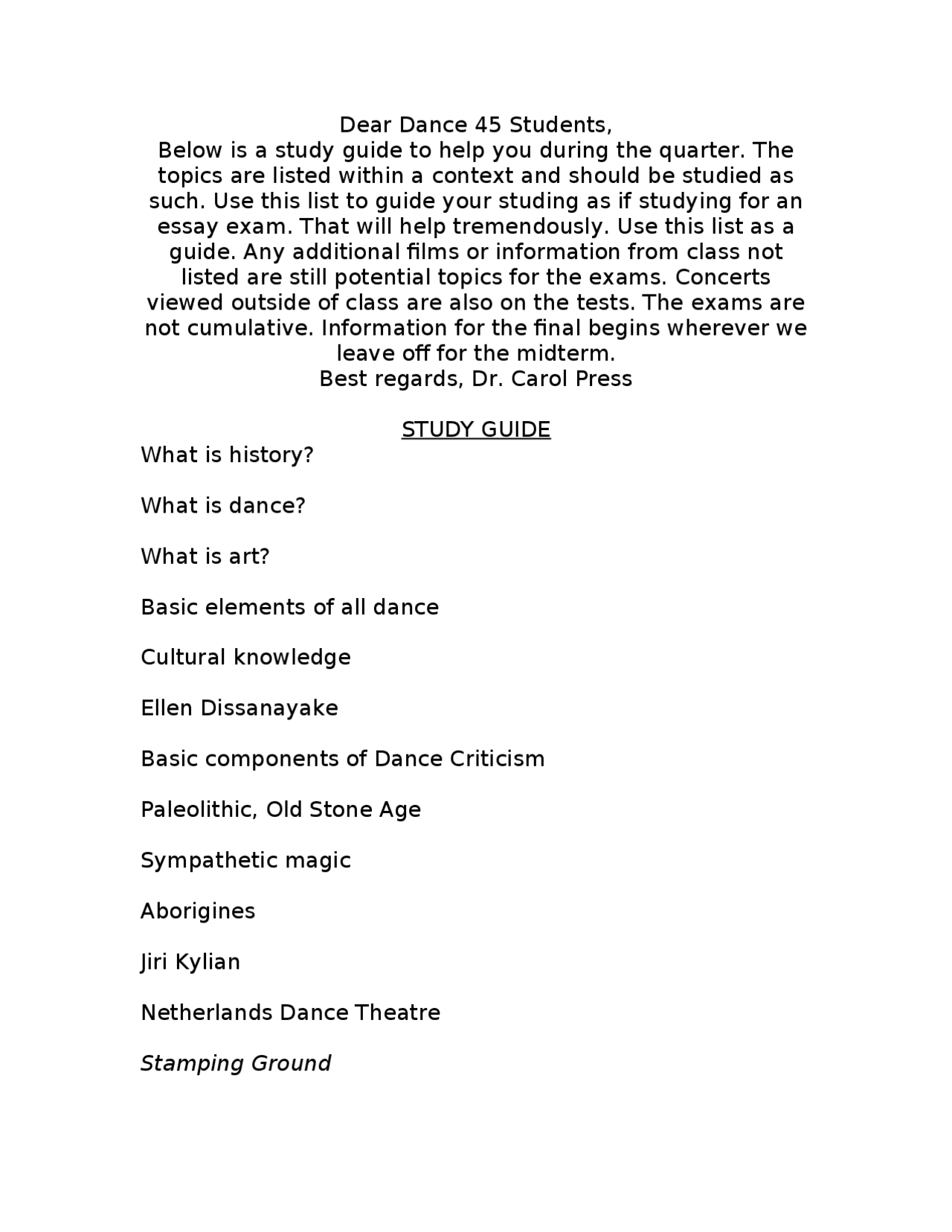 History Dance Art Study Guide DANCE 45 Docsity