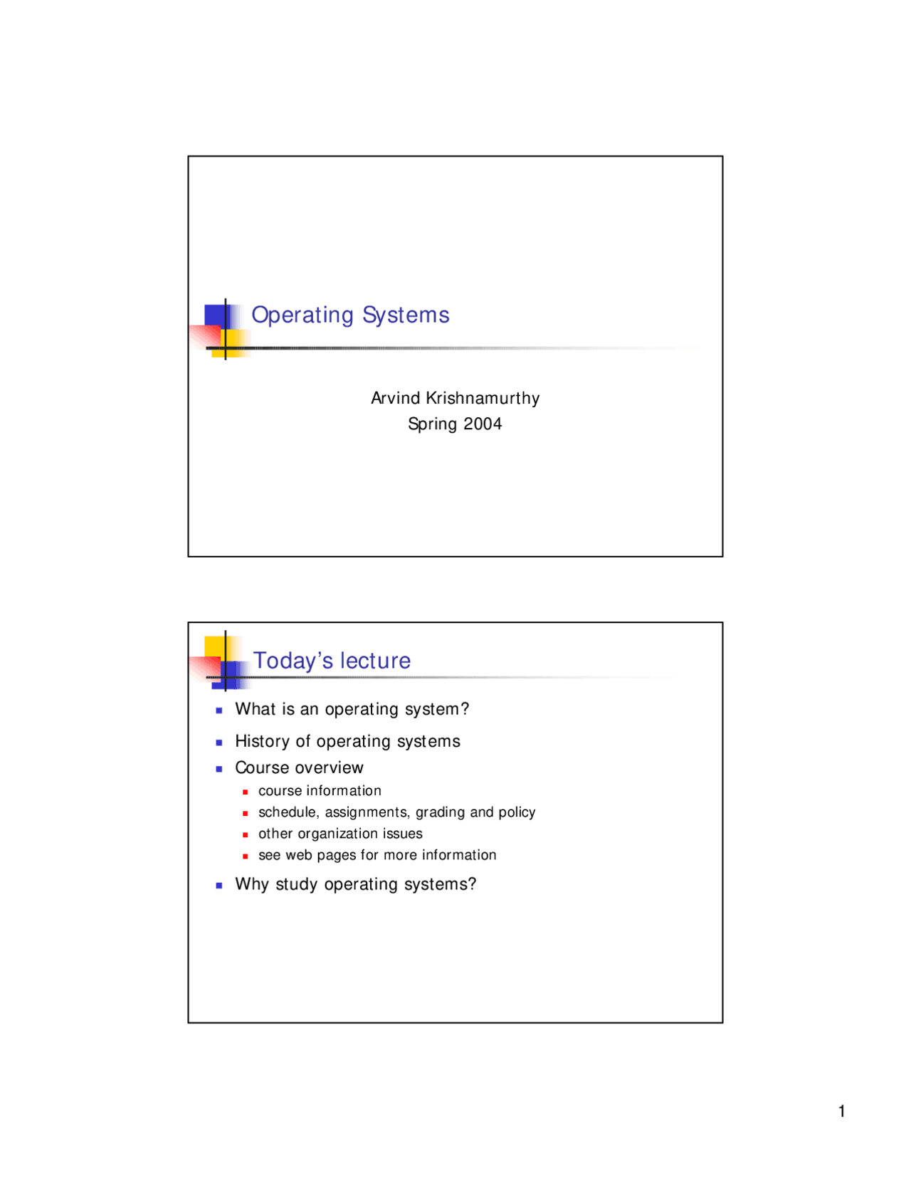 Operating System Notes Slides Operating System, Lecture Slide - Computer Science - Docsity