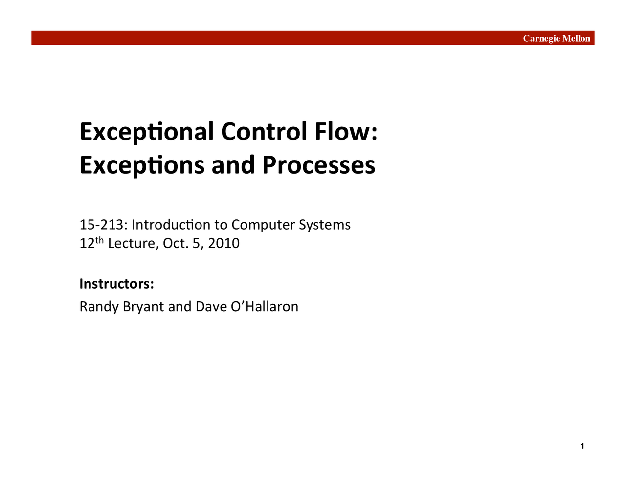 Exceptional Control Flow Exceptions And Processes, Lecture Slide ...