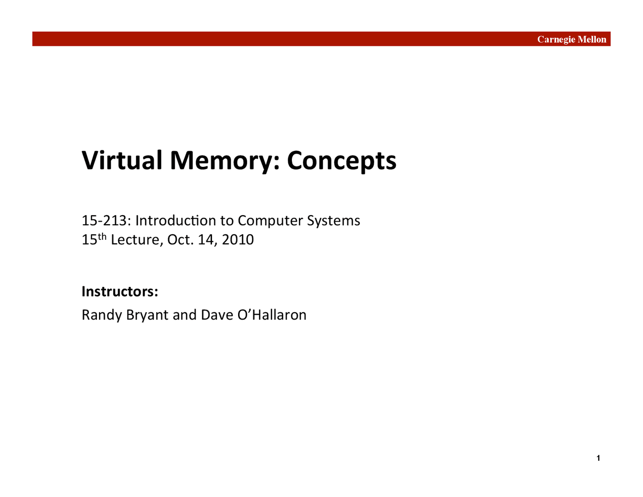 Virtual Memory Concepts, Lecture Slide - Computer Science - Docsity