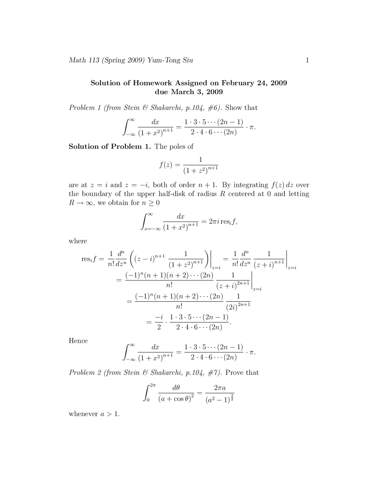 Complex Analysis 8, Exercises Solution - Mathematics - Docsity