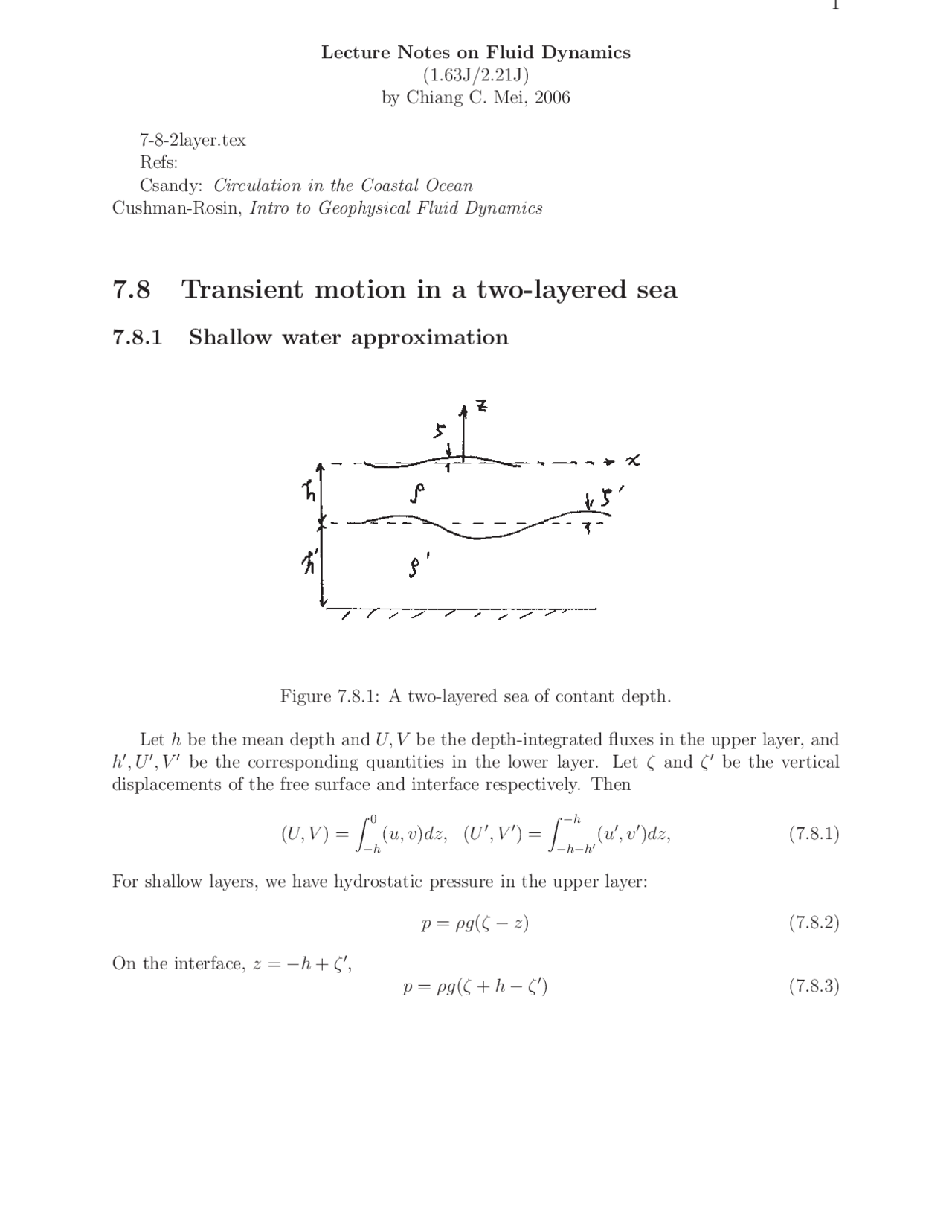 Transient Motion In A Two-Layered Sea, Lecture Notes - Fluid Dynamics ...