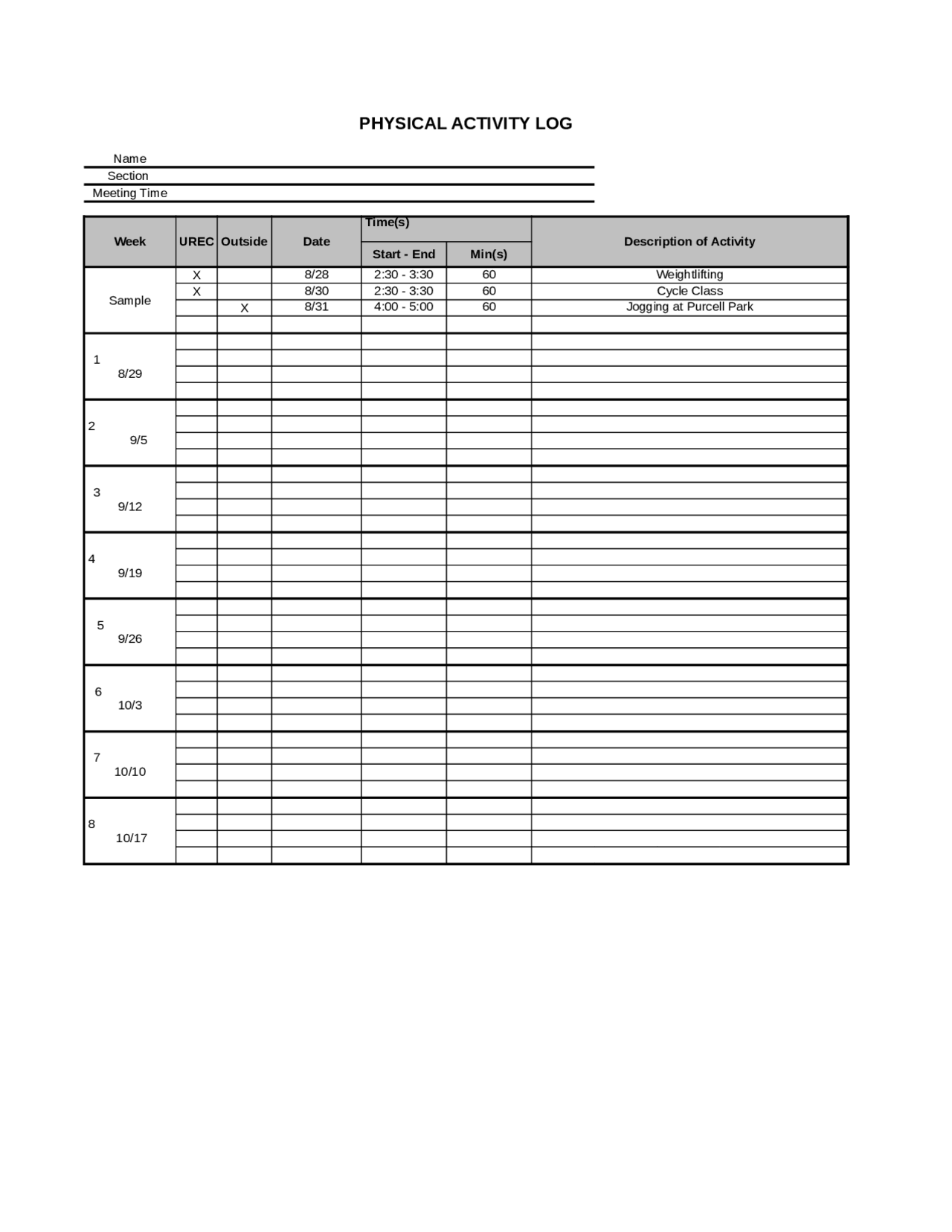 Physical Activity Log Personal Wellness GHTH 100 Study Notes physical-activity-log-personal-wellness-ghth-100-study-notes