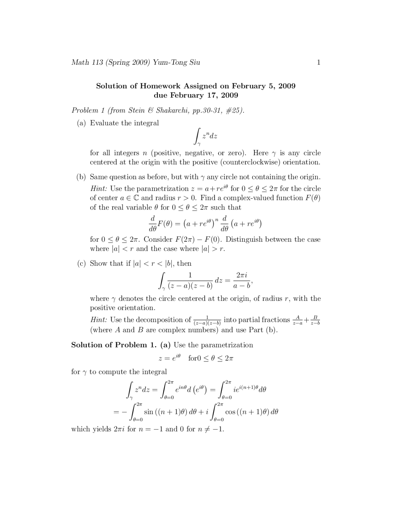 Complex Analysis 3, Exercises Solution - Mathematics - Docsity
