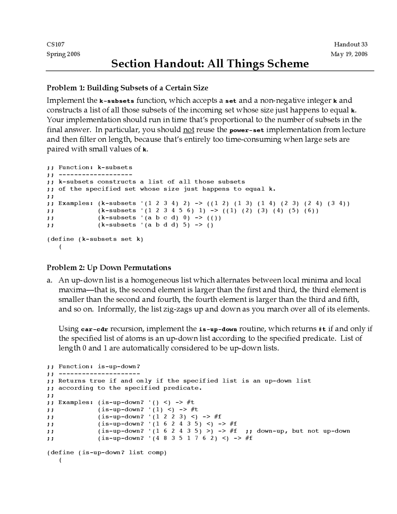 Section Handout: All Things Scheme - Programming Paradigms - 33 - Docsity