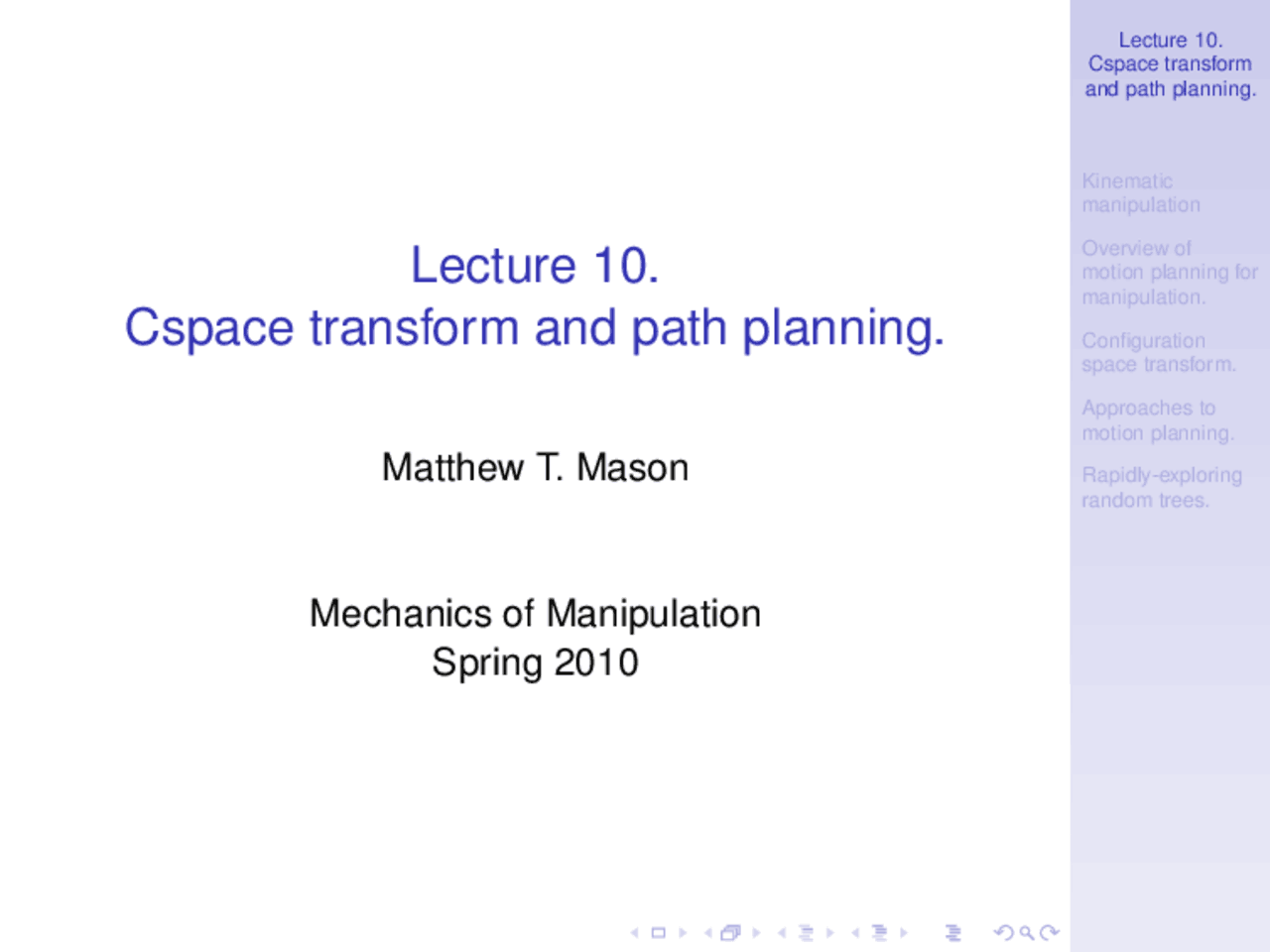 Cspace Algorithm Robotics Cspace Transform And Path Planning, Lecture Slide - Robotics - Docsity