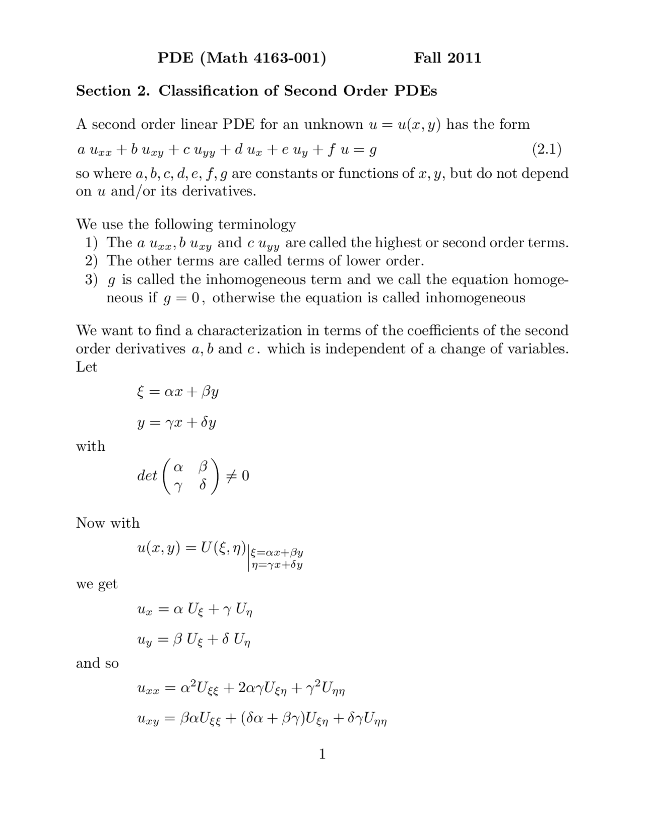 Second Order Math Classification of Second Order | MATH 4163 - Docsity