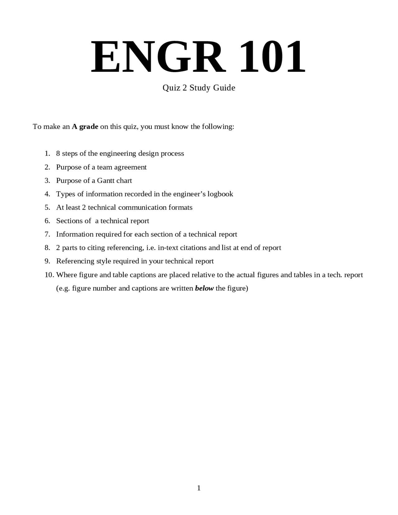 Quiz 2 Study Guide - Engineering Problem Solving 1 | ENGR 101 - Docsity