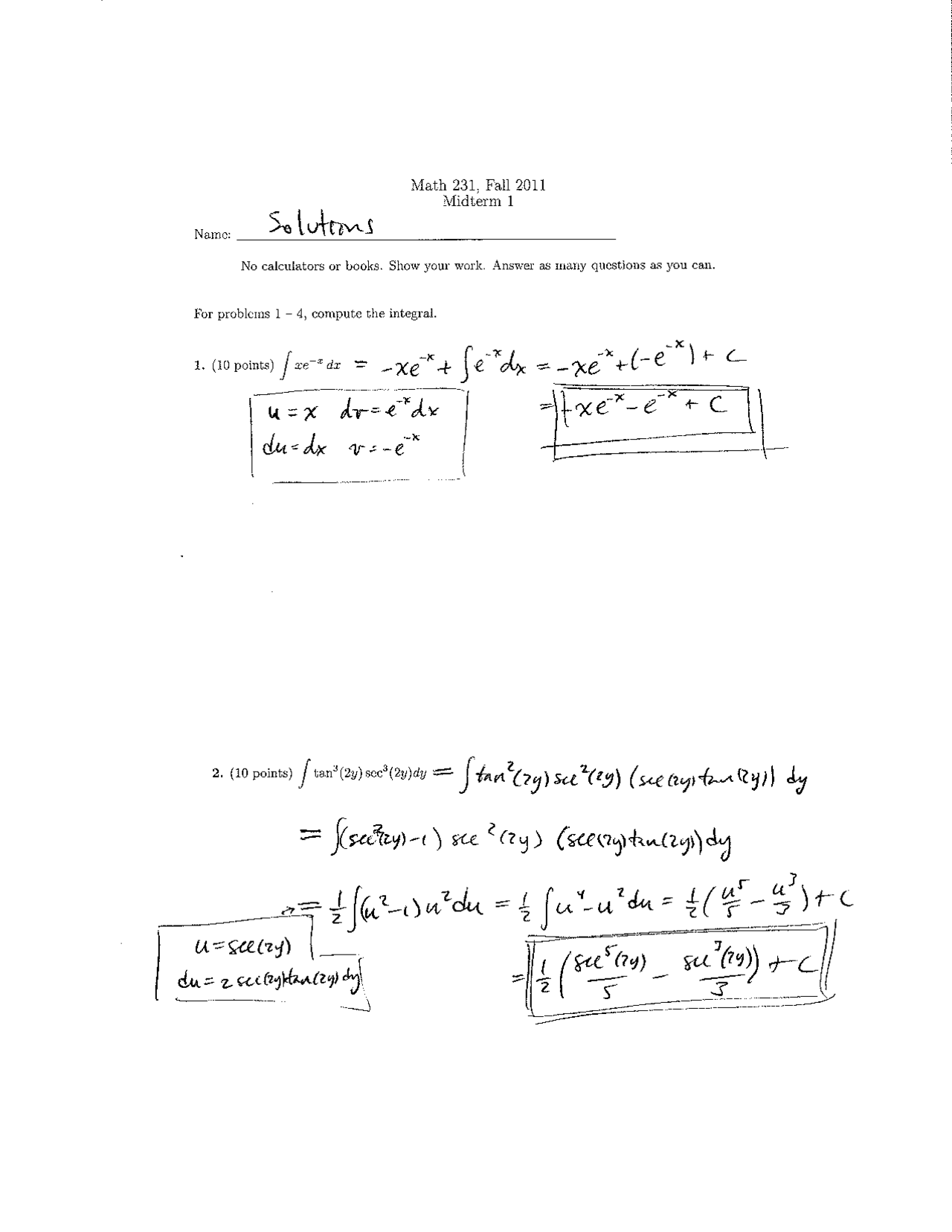 Calc Ii Math Midterm with Solution - Calculus II | MATH 231 - Docsity