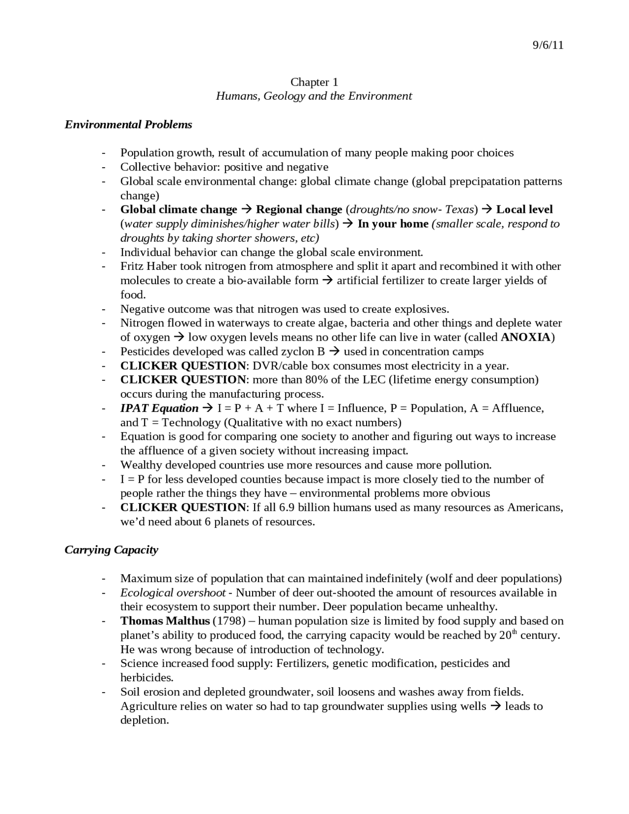 Environmental Problems - Environmental Geology - Notes | GEOL 120 - Docsity