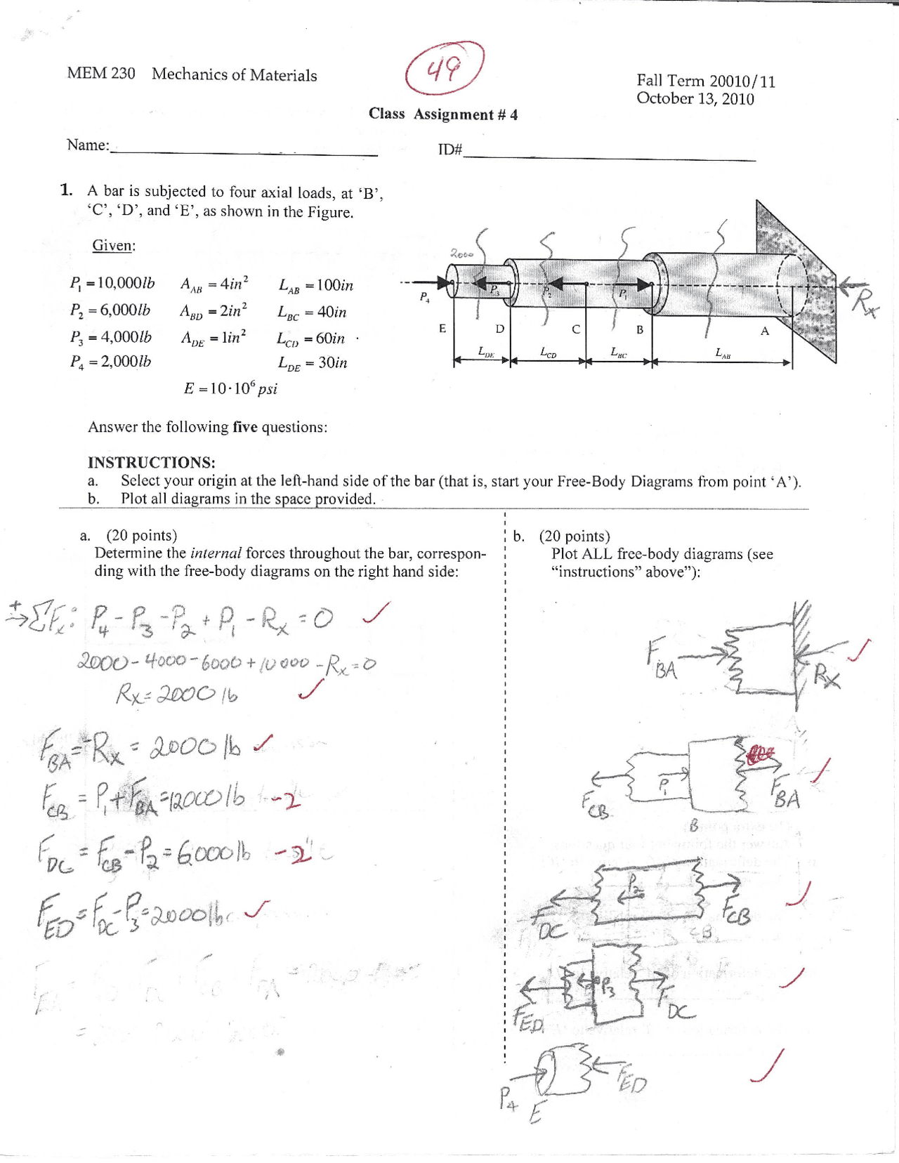 Quiz 4 with Solution for Mechanics of Materials I | MEM 230 - Docsity