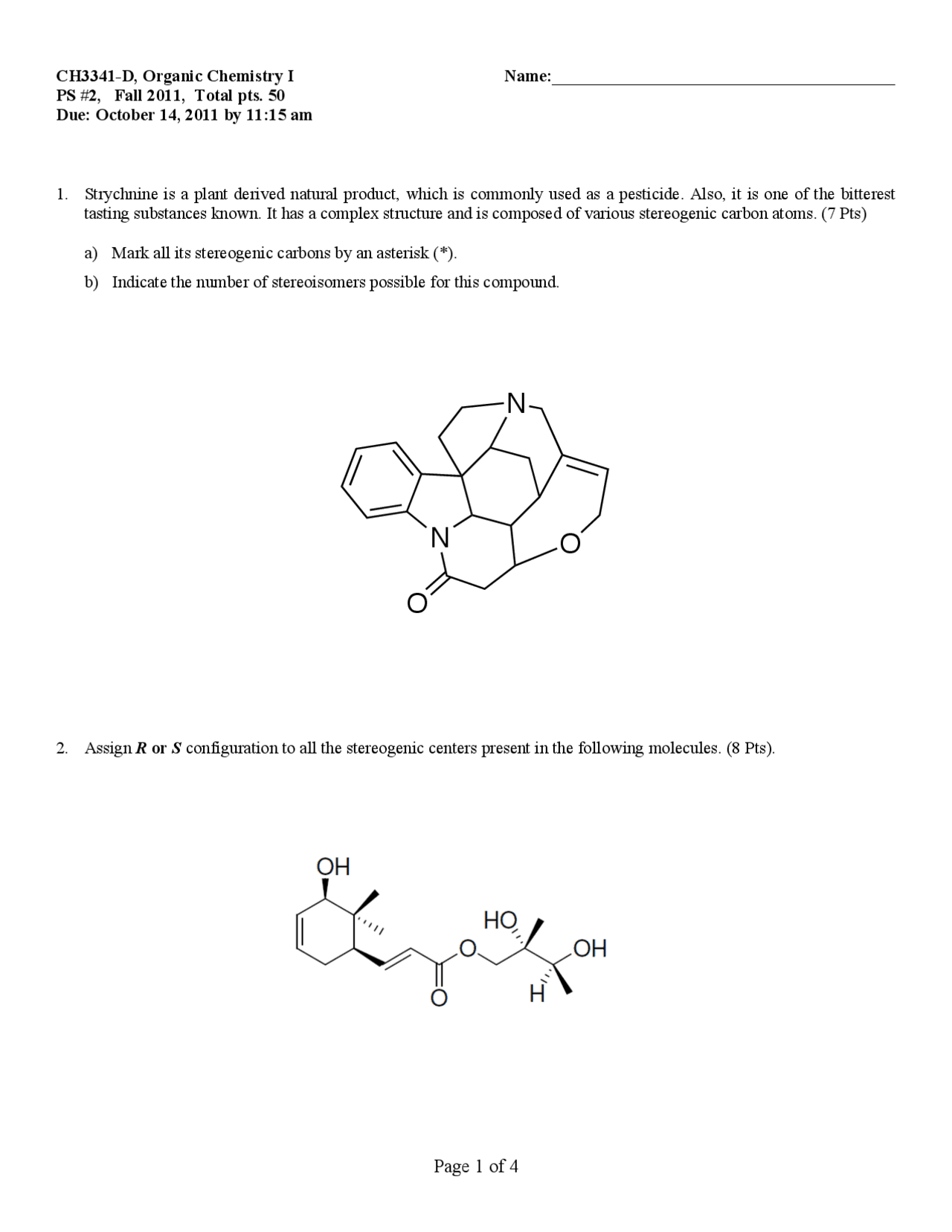 Problem Set 2 - Organic Chemistry I Lab | CHEM 3341 | Study notes ...
