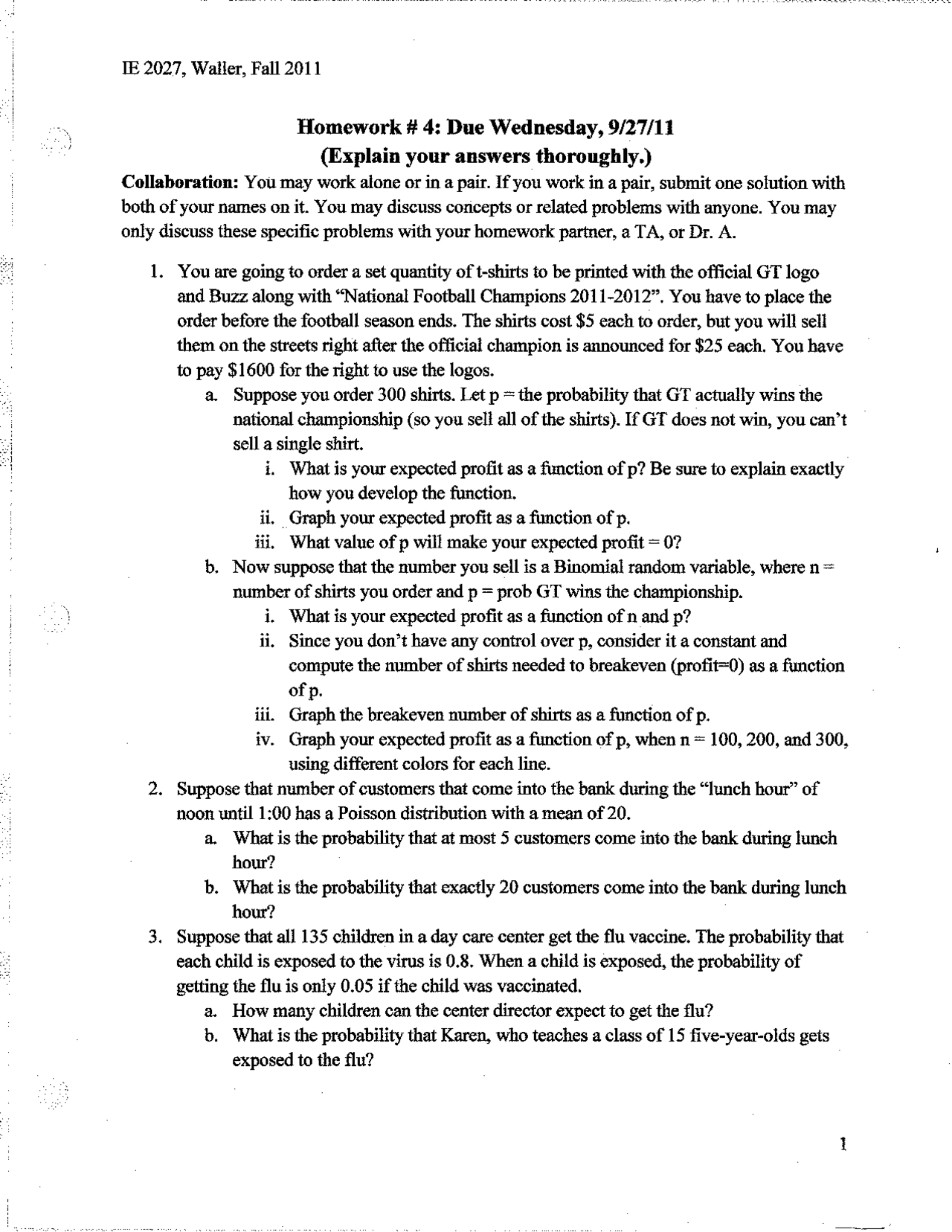 Homework 4 with Solutions | Probability with Applications | ISYE 2027 ...