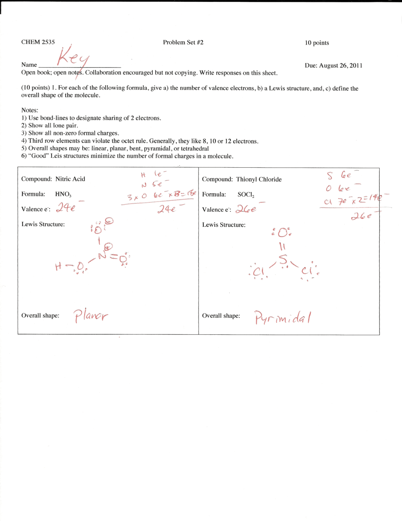 Problem Set 2 with Answer Key - Organic Chemistry | CHEM 2535 - Docsity