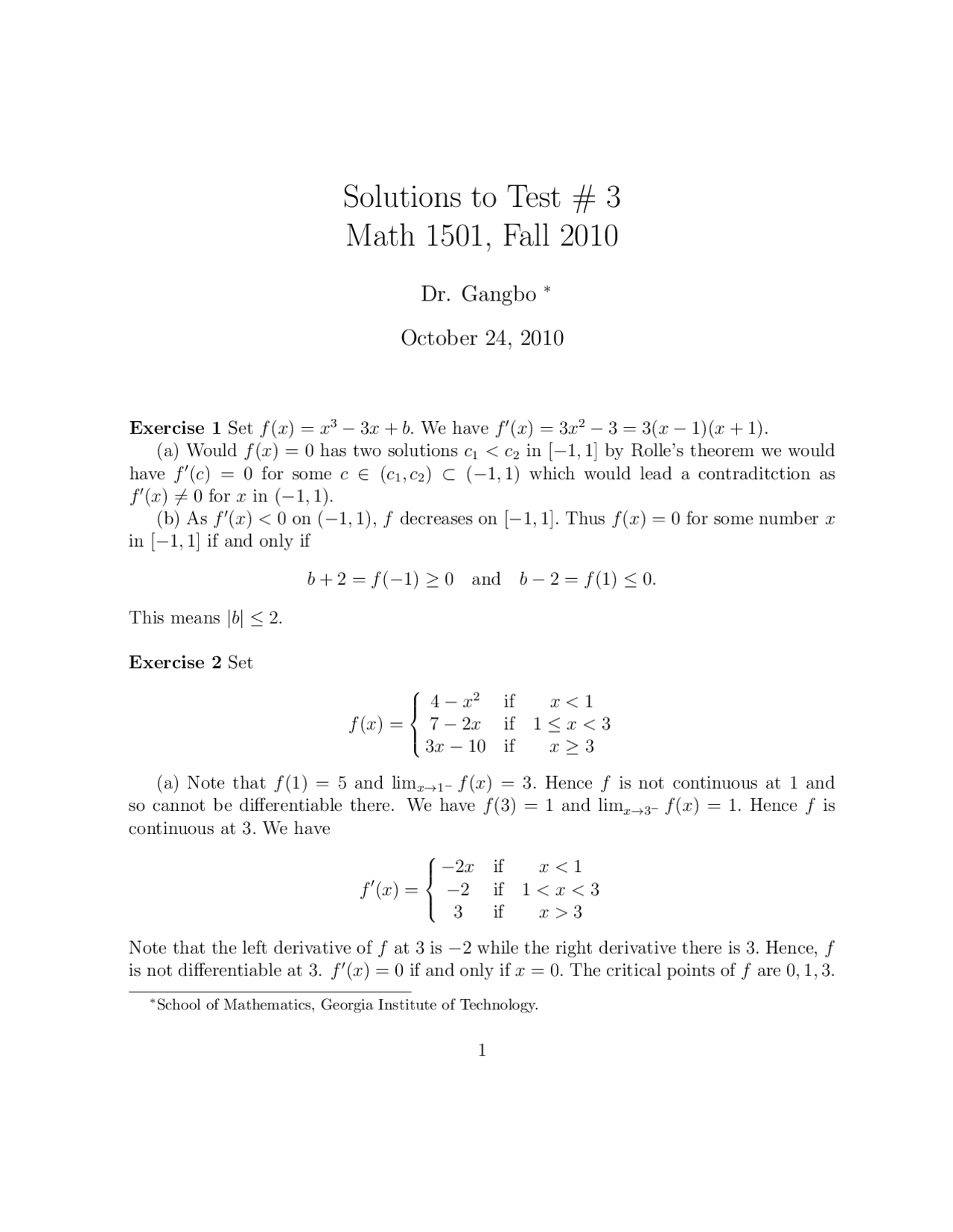 4 Solved Exercises on the Continuous Functions - Exam 3 | MATH 1501 ...