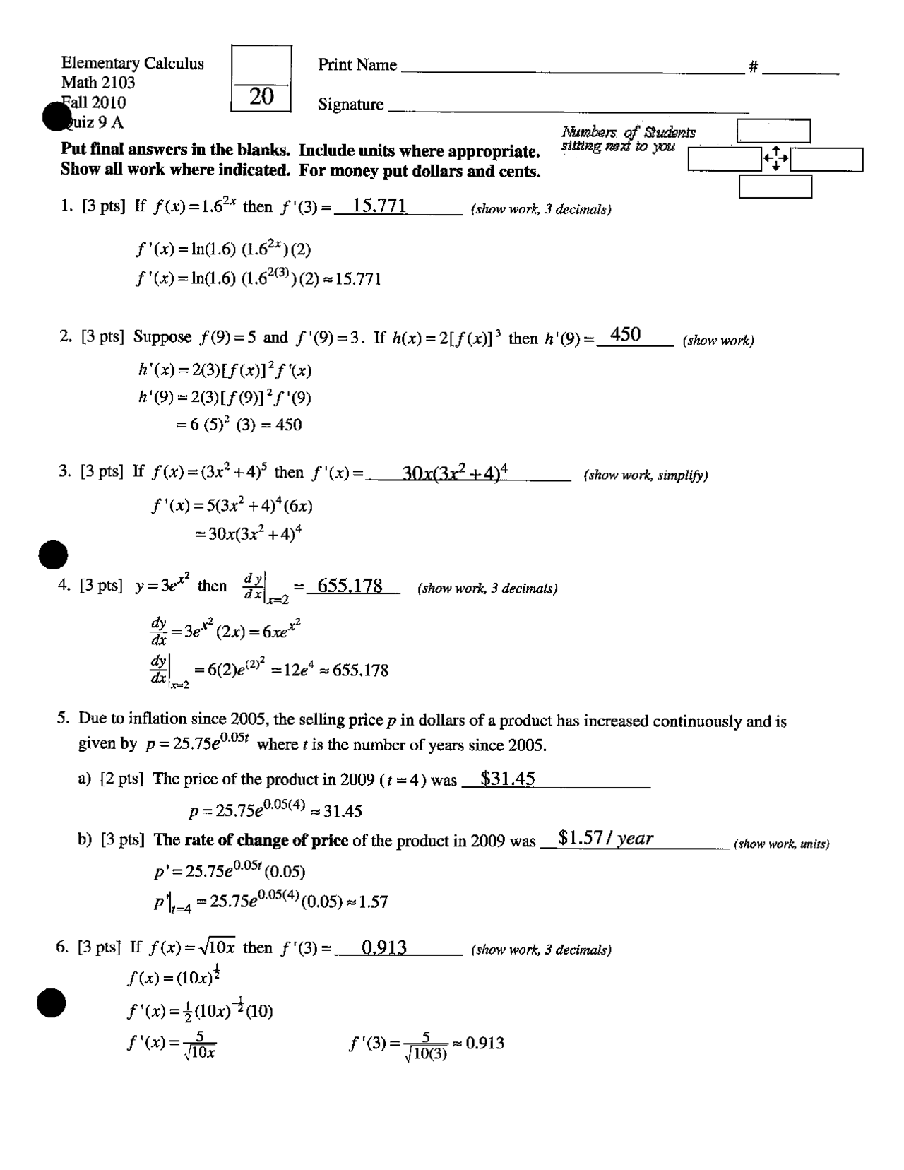 Inflation Quiz 9 - Elementary Calculus | MATH 2103 | Quizzes Calculus ...