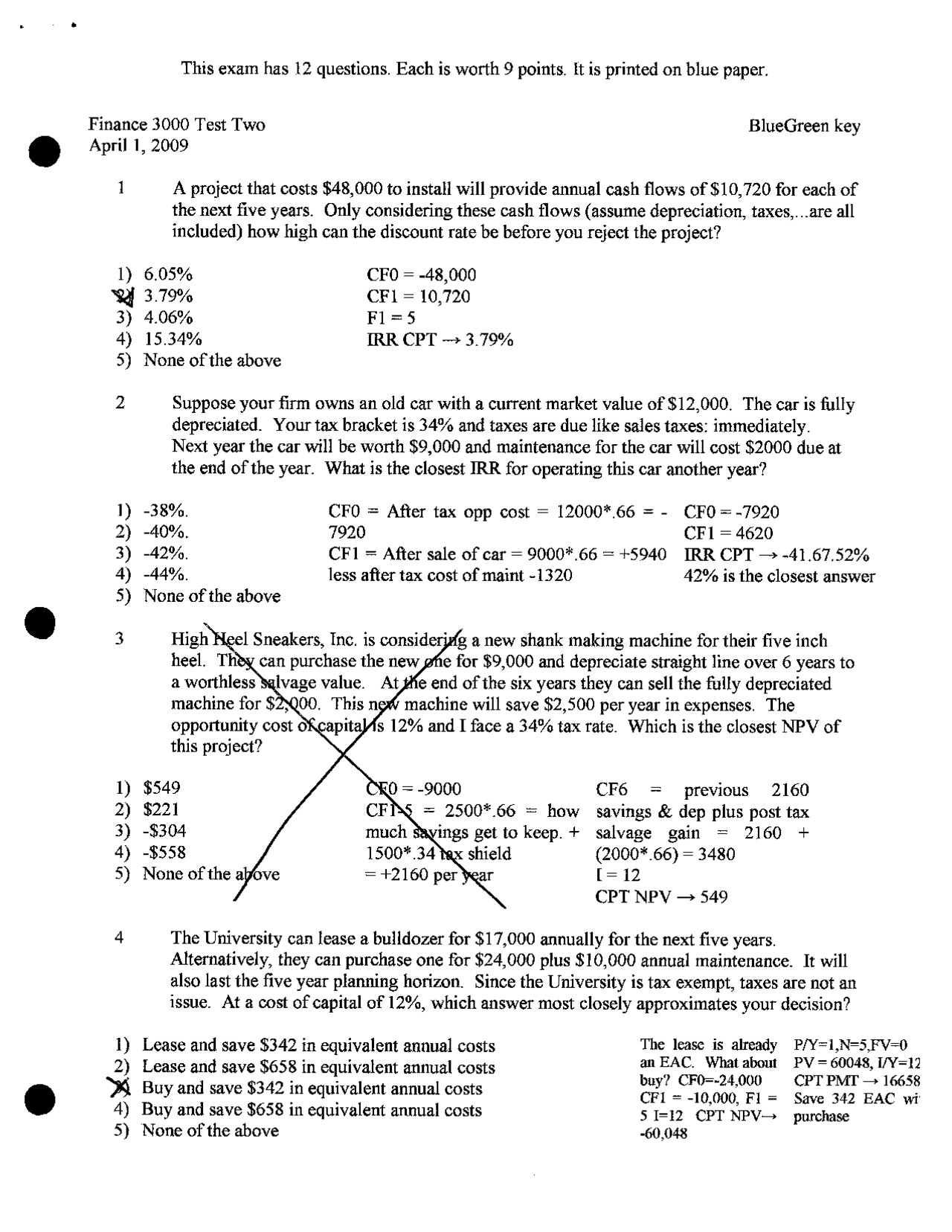12 Questions on Corporate Finance Exam 2 FINANC 3000 Docsity