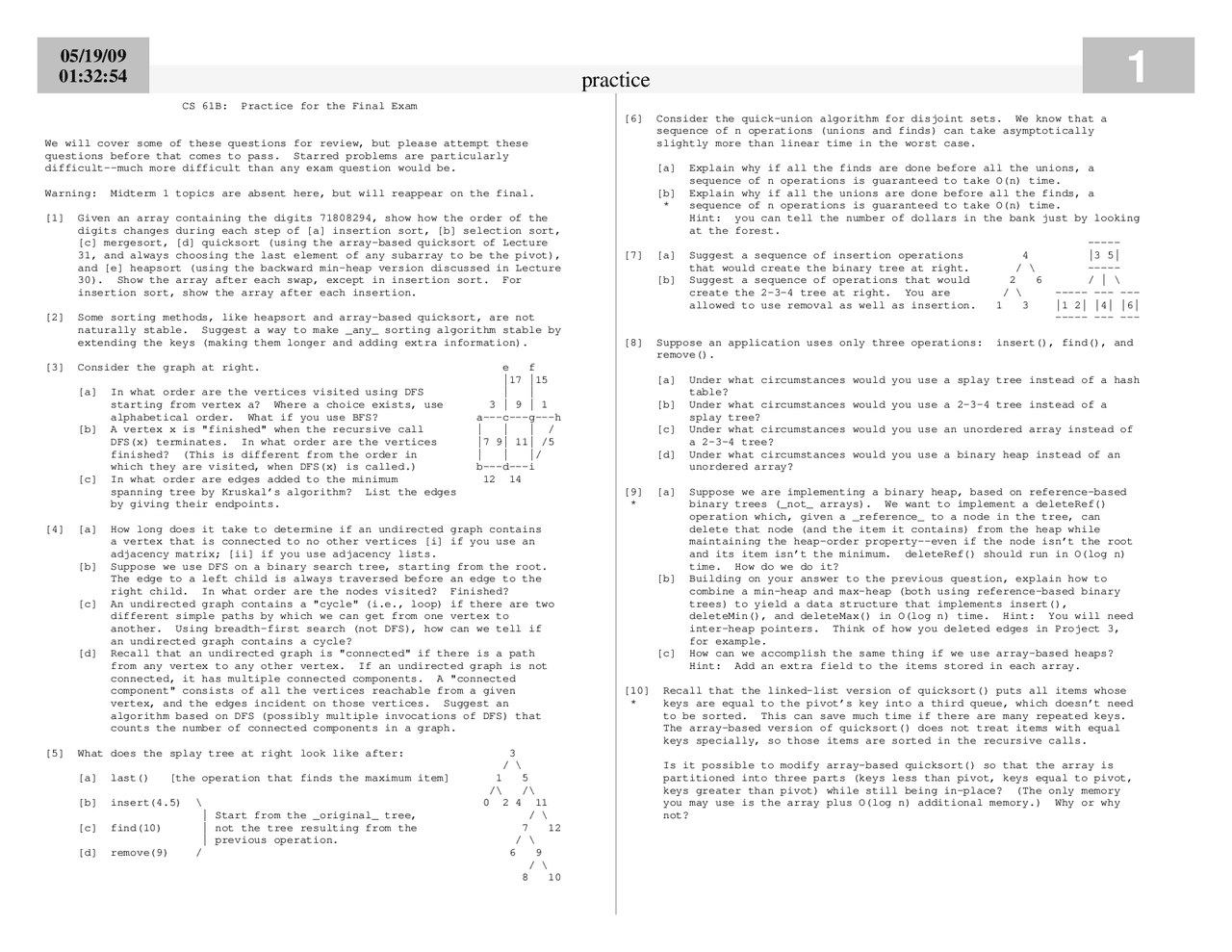 Data Structures, Exercises - Computer Science - Docsity