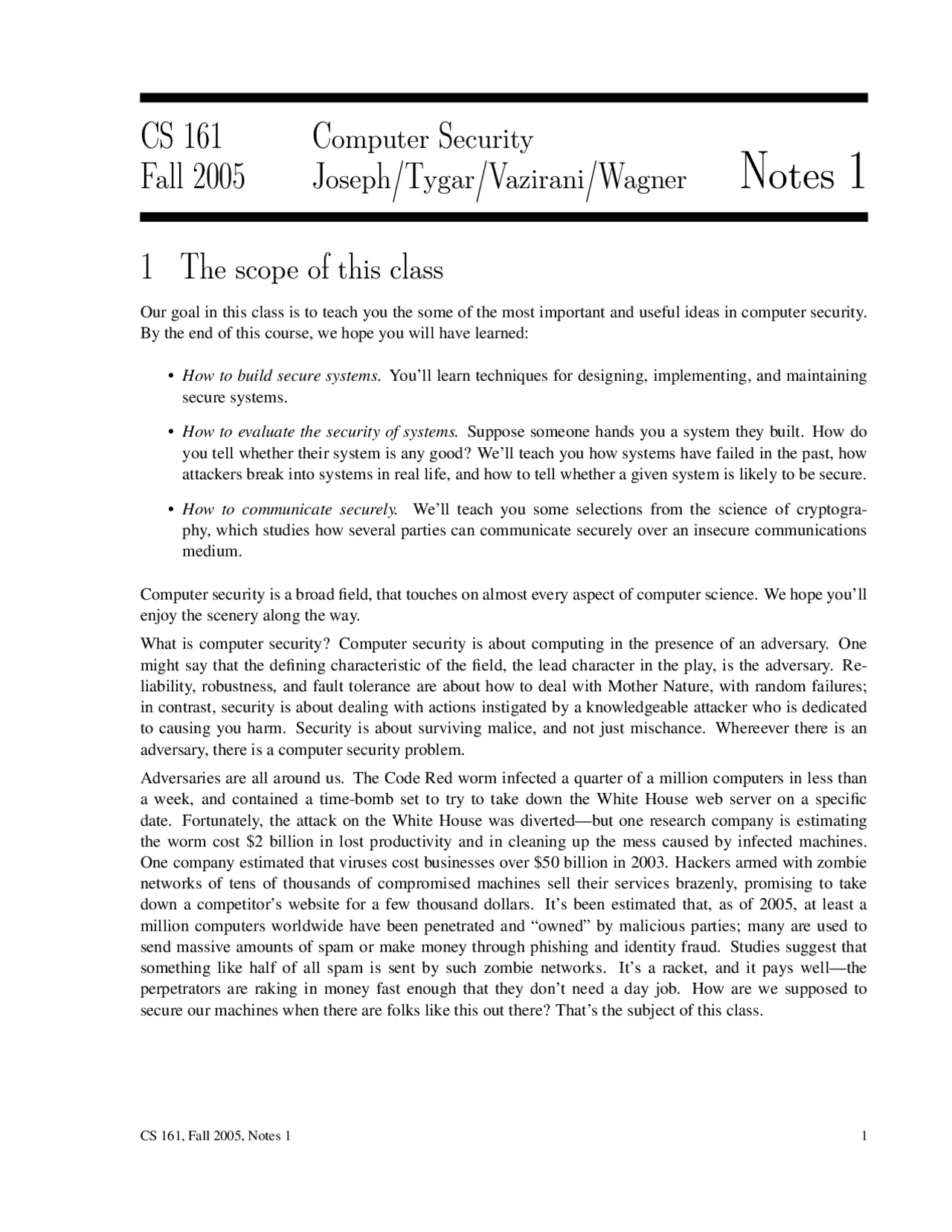Computer Security Introduction, Lecture Notes - Computer Science - Docsity