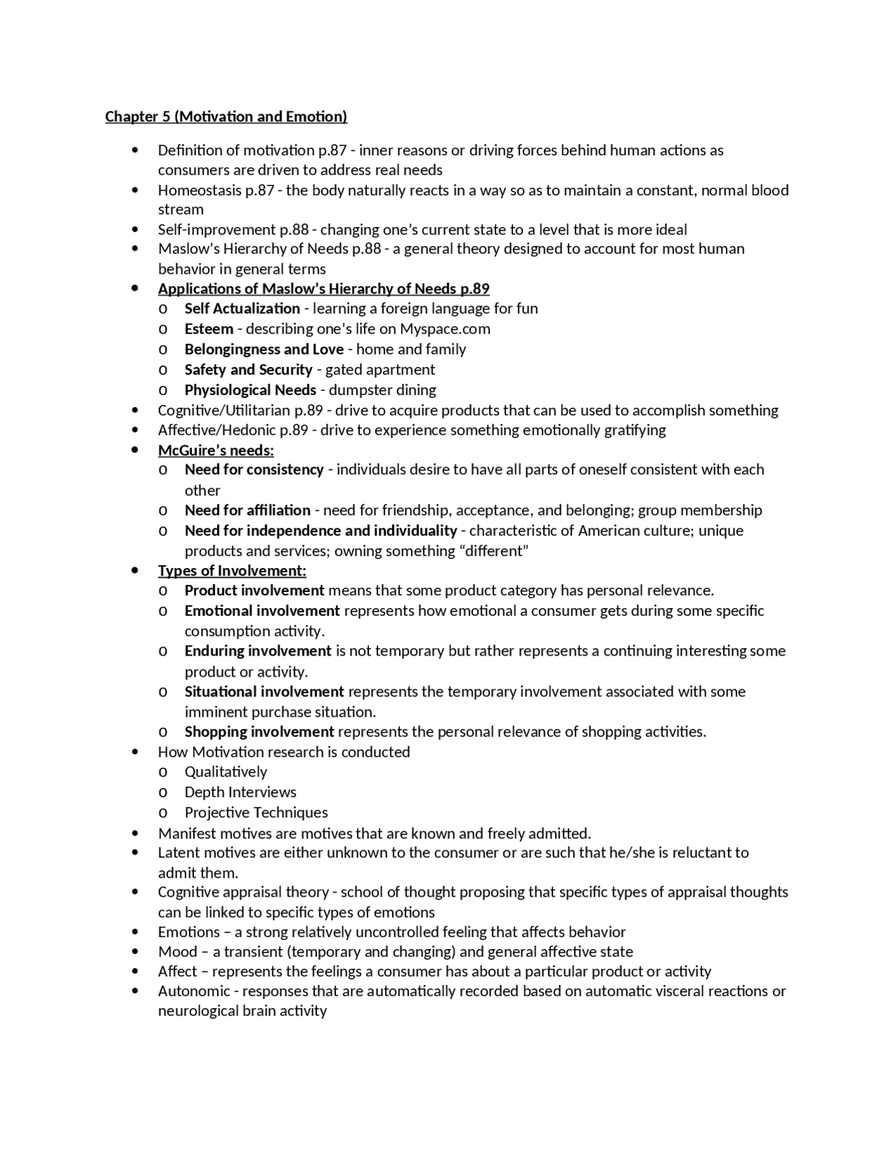Exam 2 Study Guide, Motivation and Behavior - Consumer Behavior | MKT ...