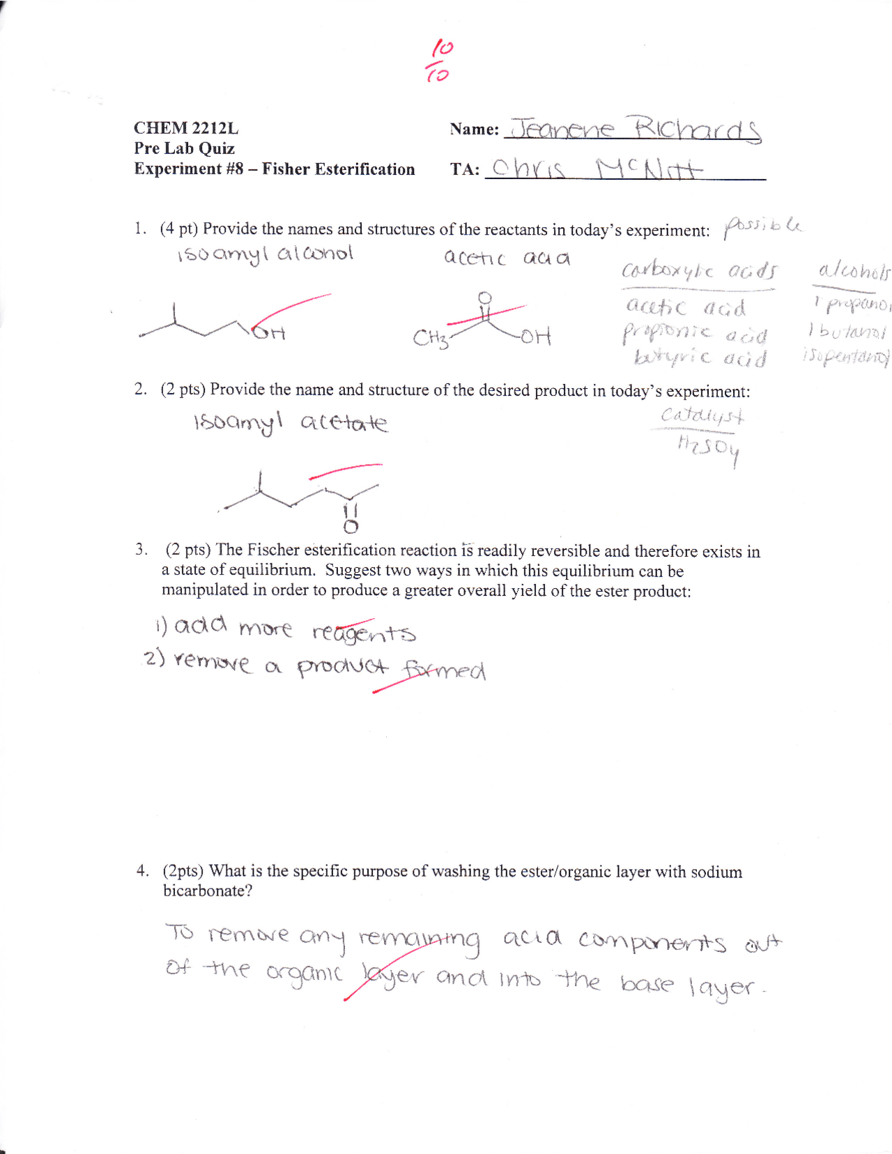 Fischer Esterification - Pre Lab Quiz 8 Solved | Modern Organic ...