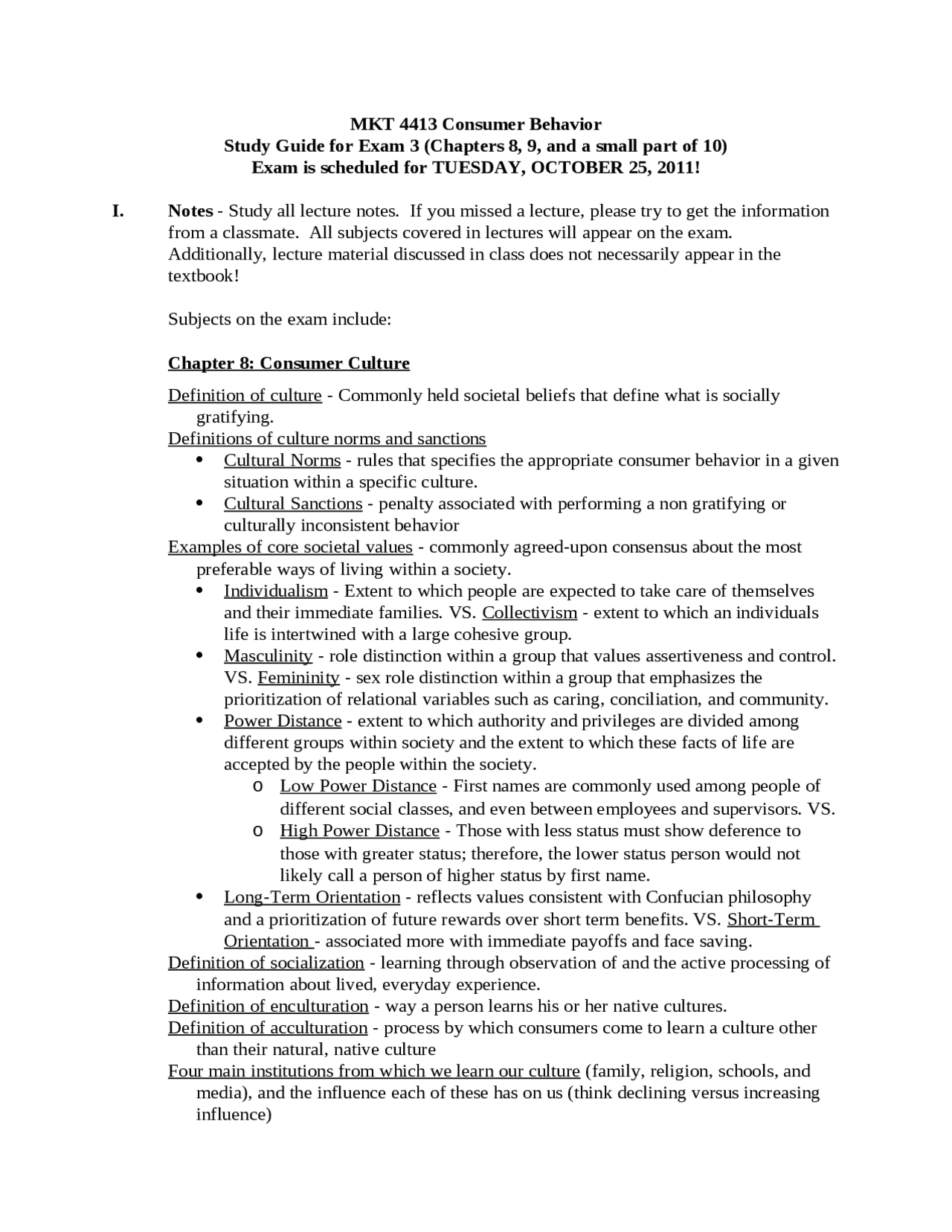 Exam 3 Study Guide - Consumer Behavior | MKT 4413 - Docsity