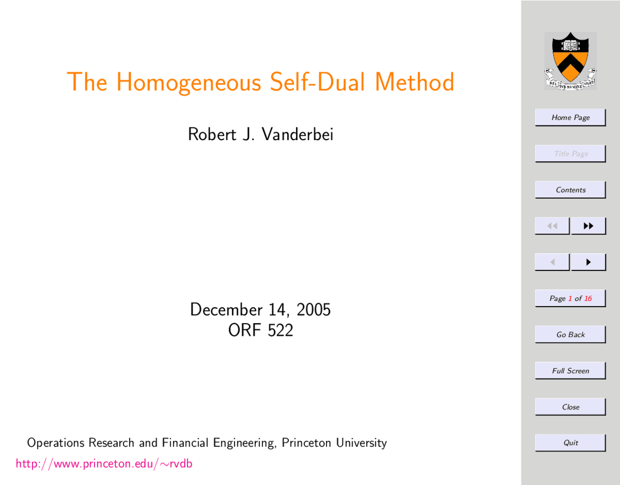 Linear Programming Homogenous Self Dual Model, Lecture Notes ...