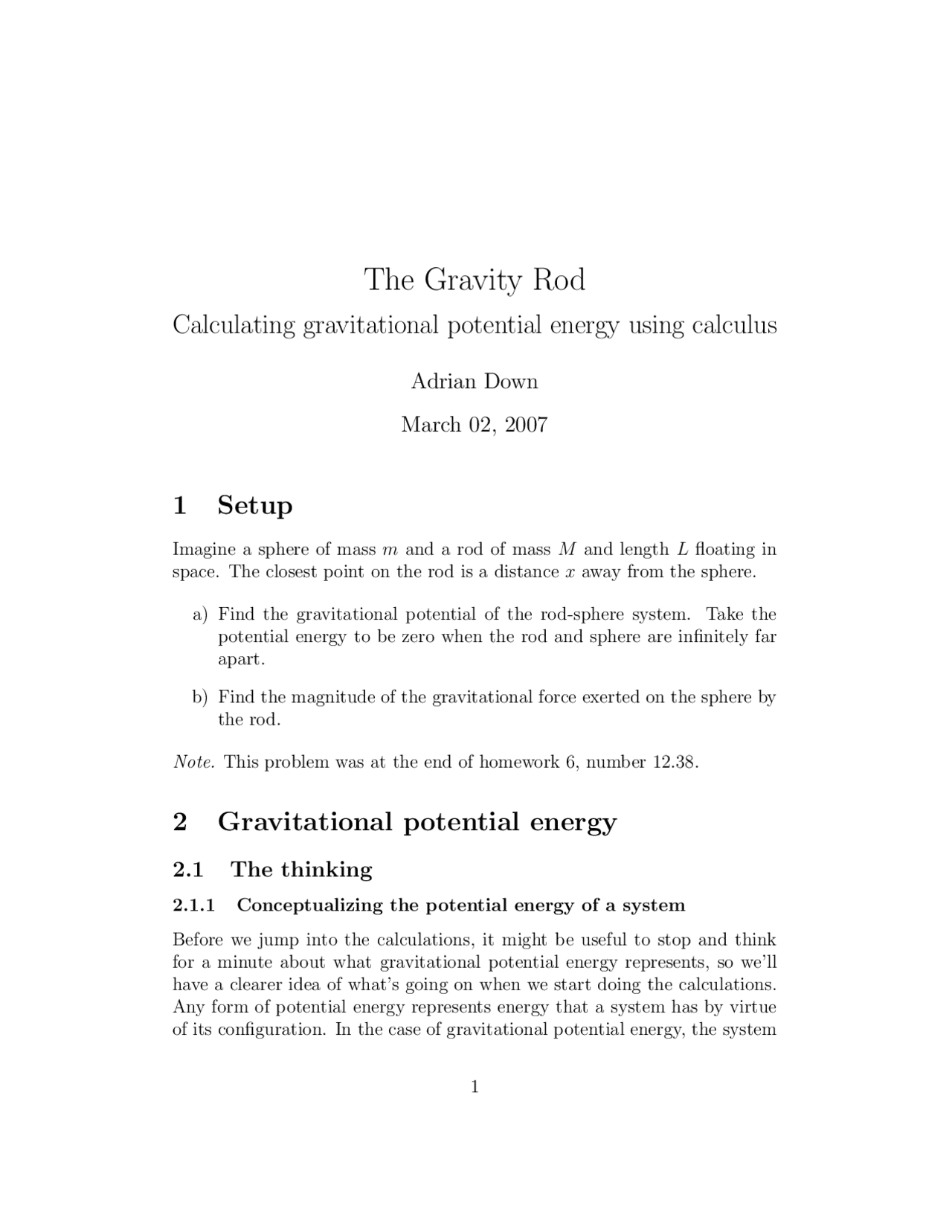 Mechanics Gravity Rod - Exercises - Physics - Docsity