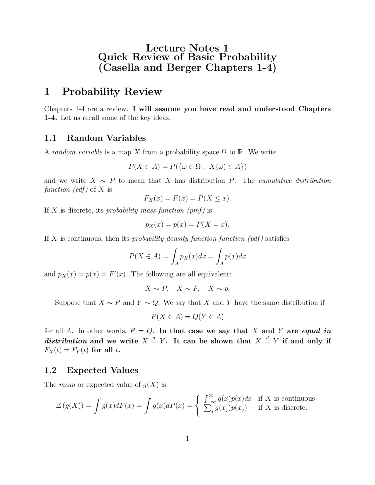 Quick Review Of Basic Probability Lecture Notes Mathematics Docsity