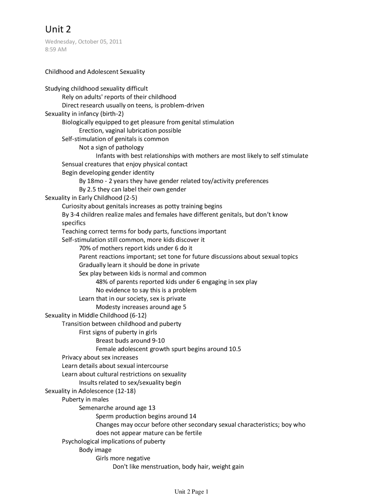 Childhood and Adolescent Sexuality - Human Sexuality | PSYC 3260 - Docsity