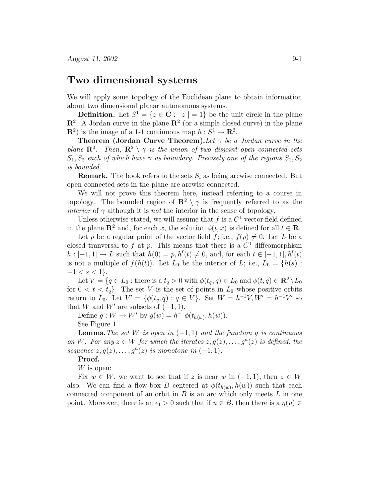 Two Dimensional Math Notes Two Dimensional Systems, Lecture Notes - Advanced Calculus - Docsity