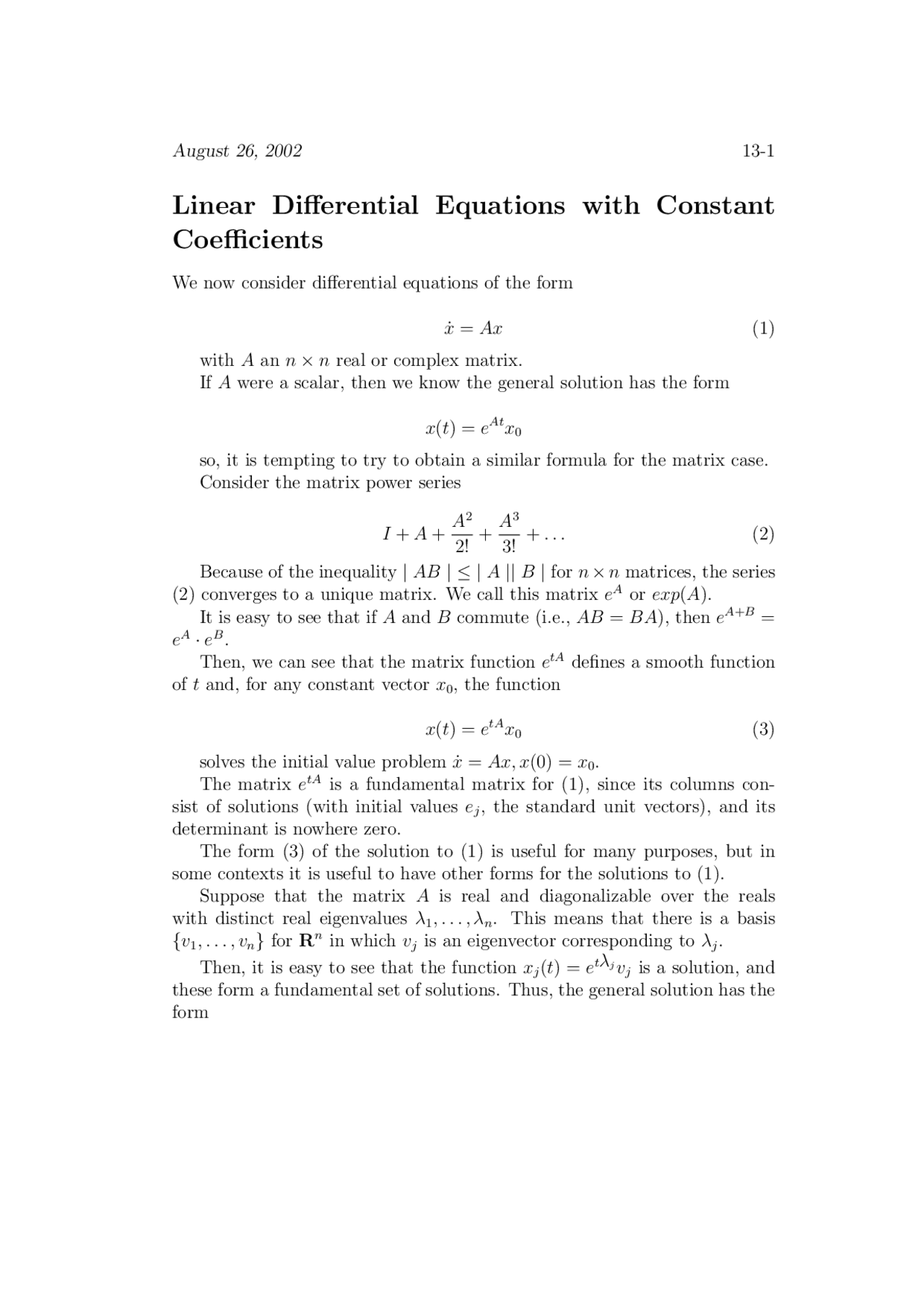 Linear Differential Equations With Constant Coefficient, Lecture Notes ...