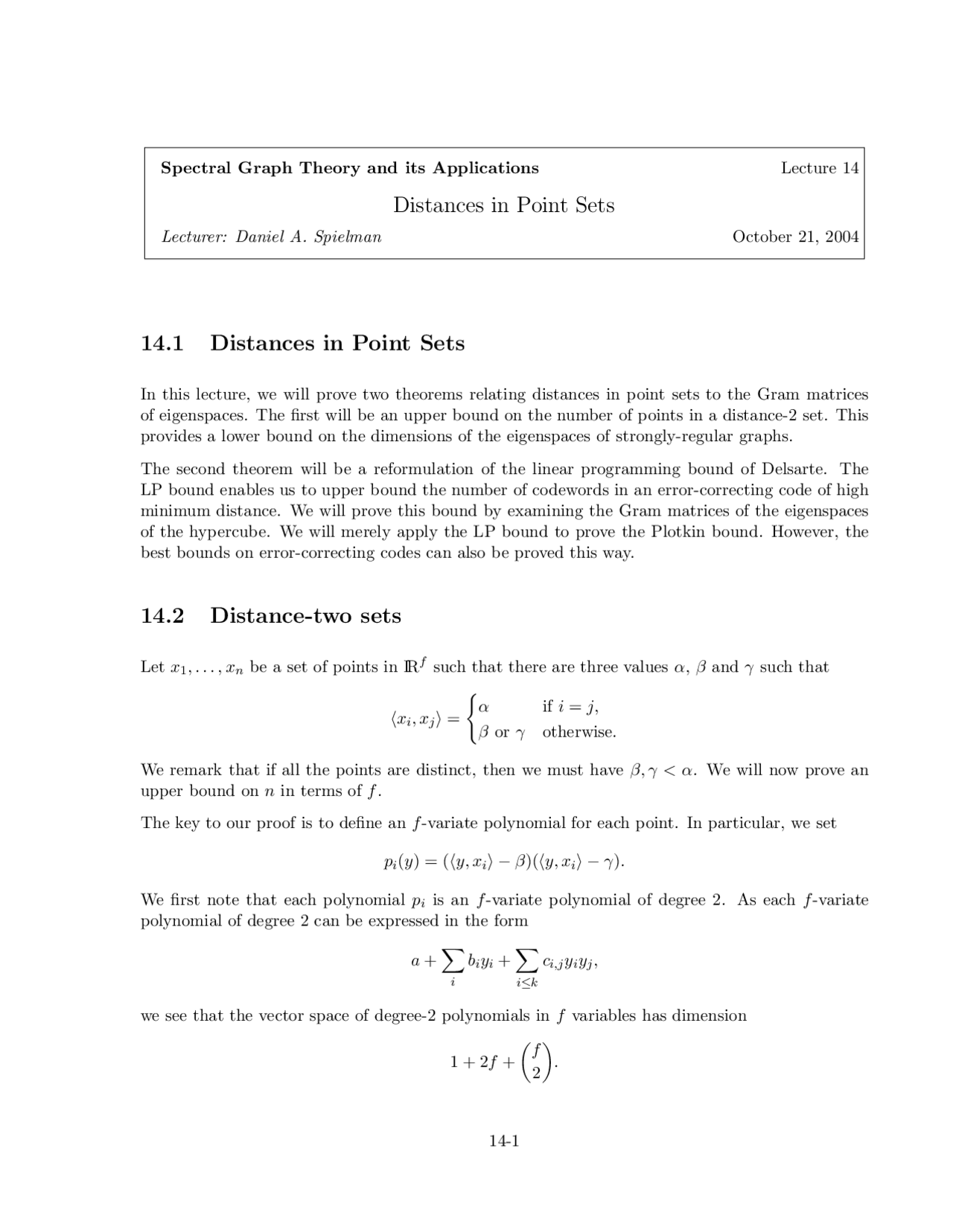 Spectral Graph Theory 14, Lecture Slide Mathematics Docsity