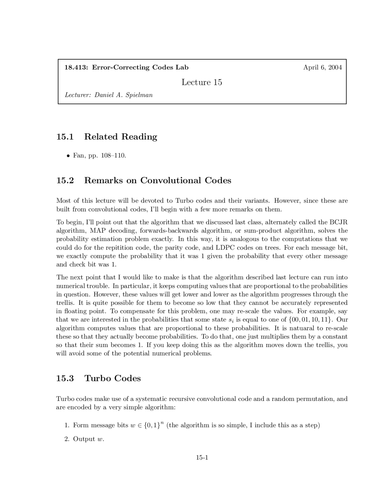 Error-Correcting Codes Lab 15, Lecture Slide - Engineering - Docsity