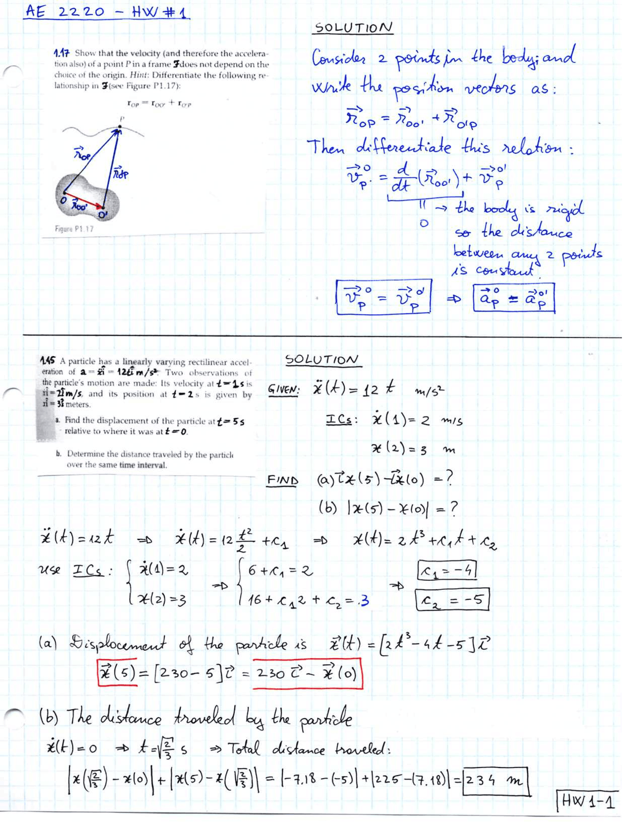 Dynamics Homework Help Homework 1 Questions with Solution - Dynamics | AE 2220 - Docsity