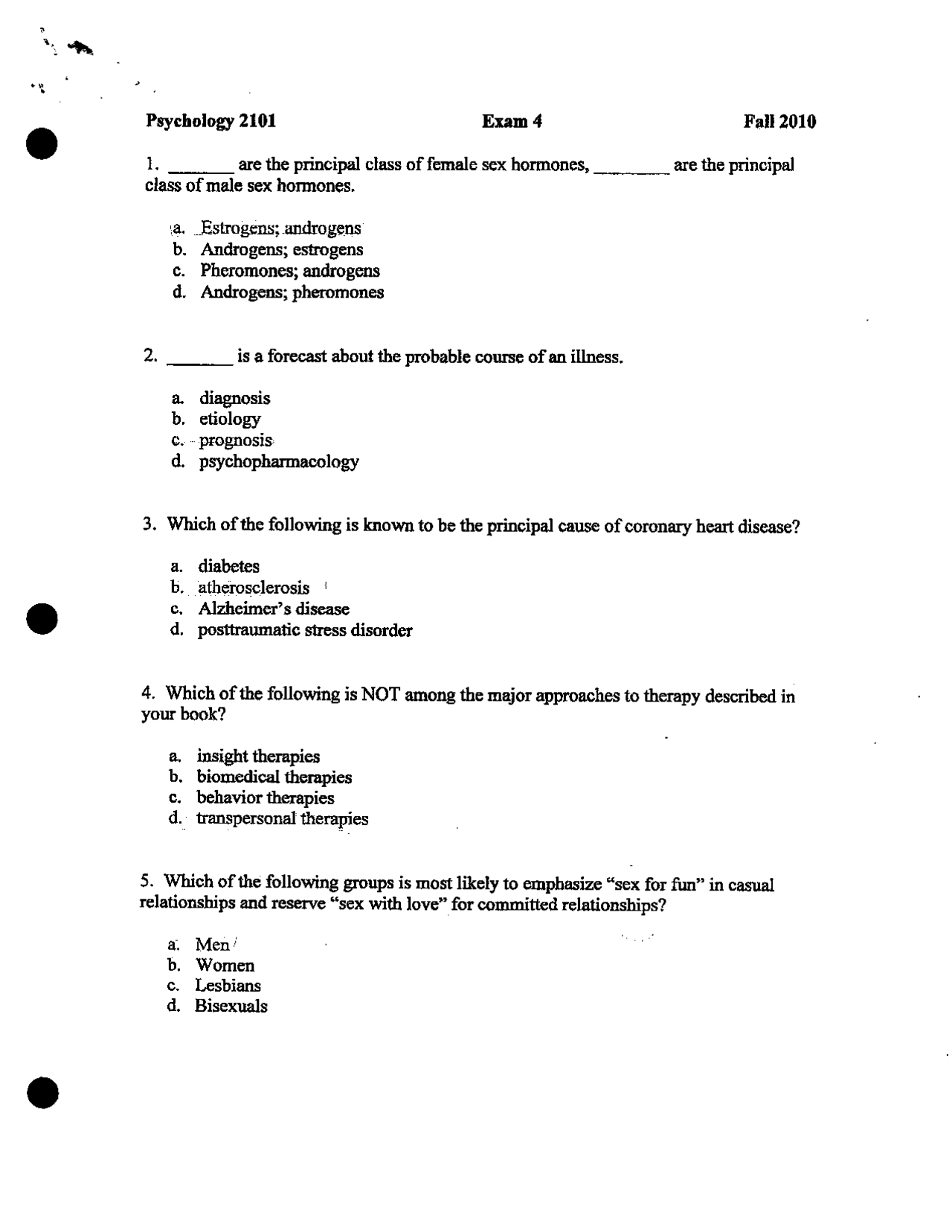 50 MCQs for Exam 4 The Psychology of Adjustment PSYC 2101 Docsity