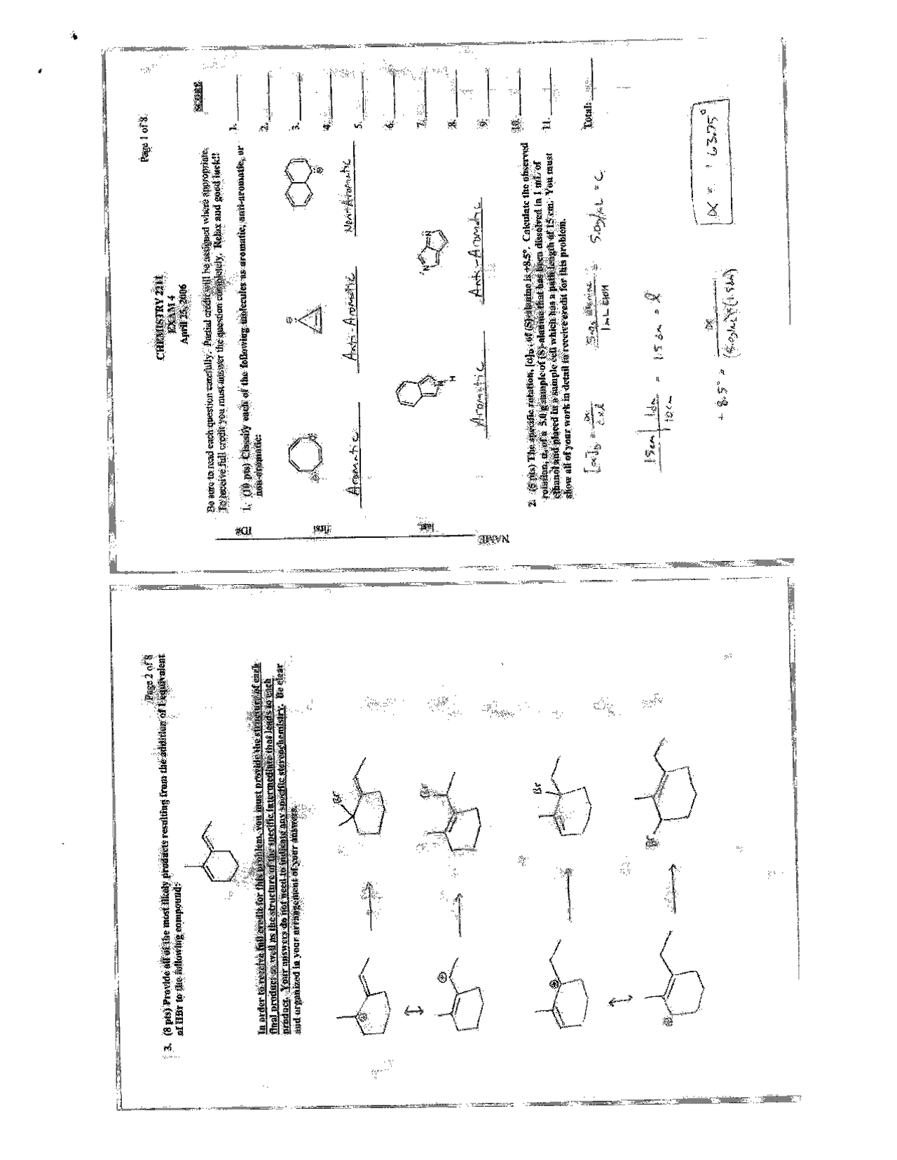 Exam 4 - Modern Organic Chemistry I - 2006 | CHEM 2211 - Docsity