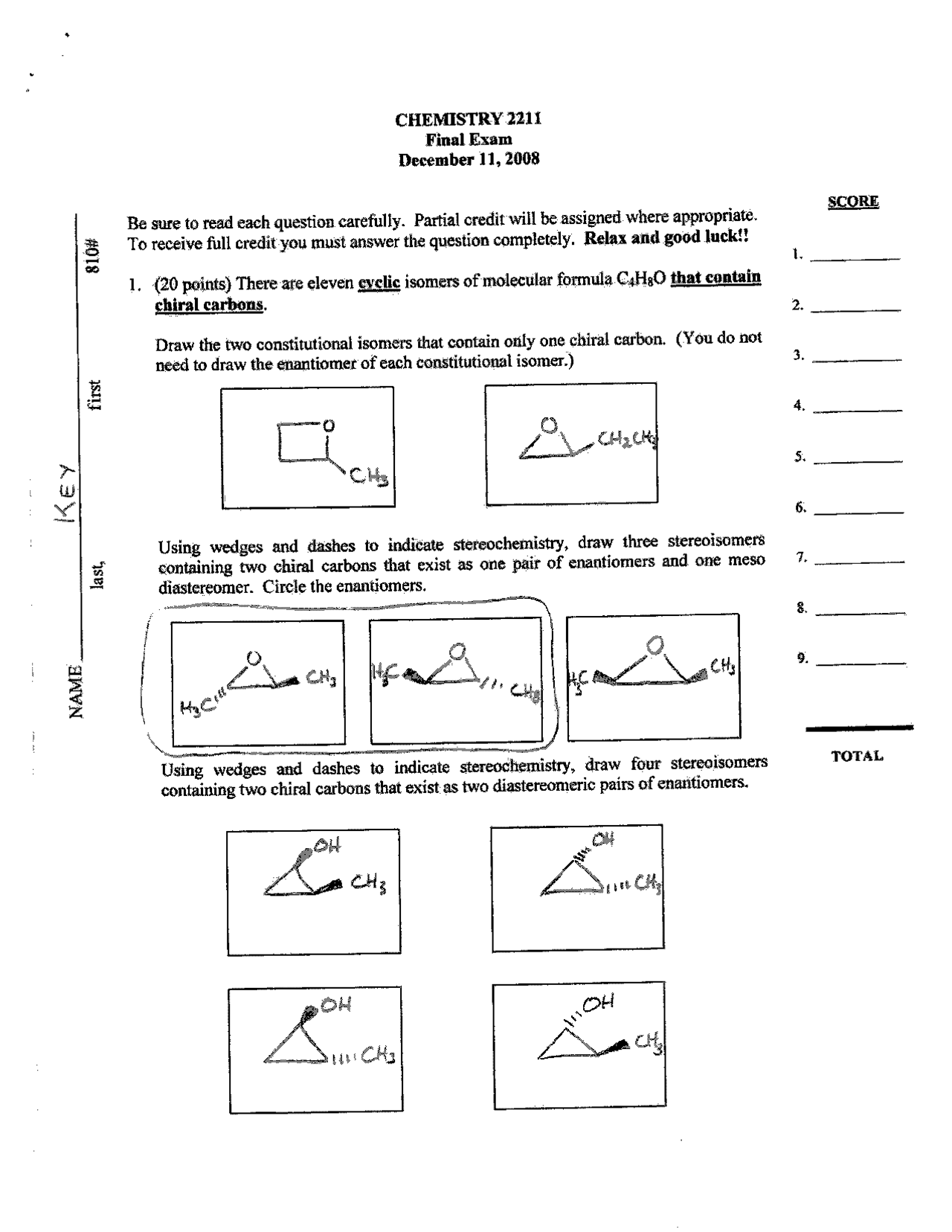 Solved Final Exam for Modern Organic Chemistry I | CHEM 2211 - Docsity